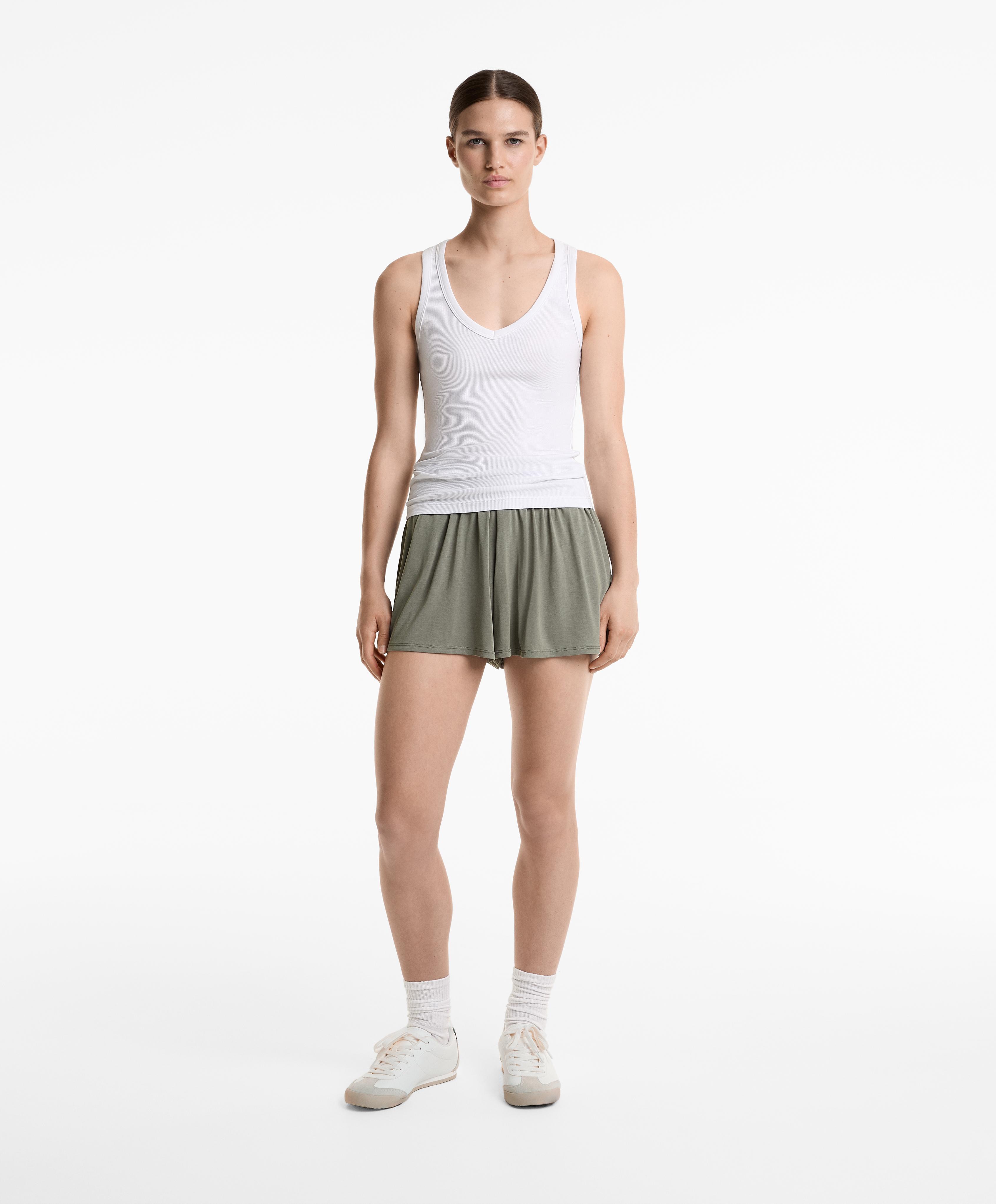 Sleeveless V-neck T-shirt with cotton and modal - Sale Sleeveless V-neck T-shirt with cotton and modal - Sale