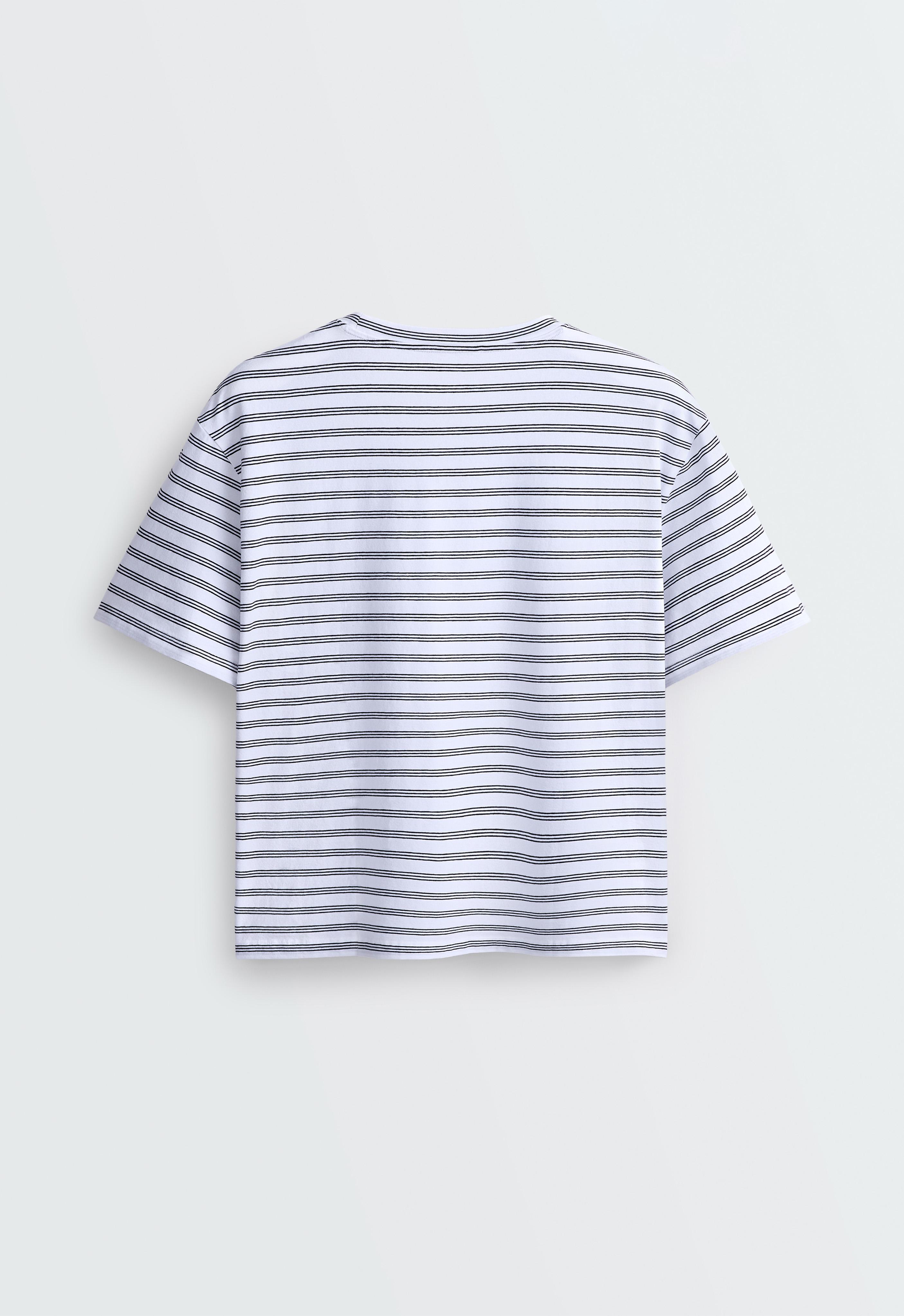 Boxy short-sleeved striped cotton-blend T-shirt — BLACK