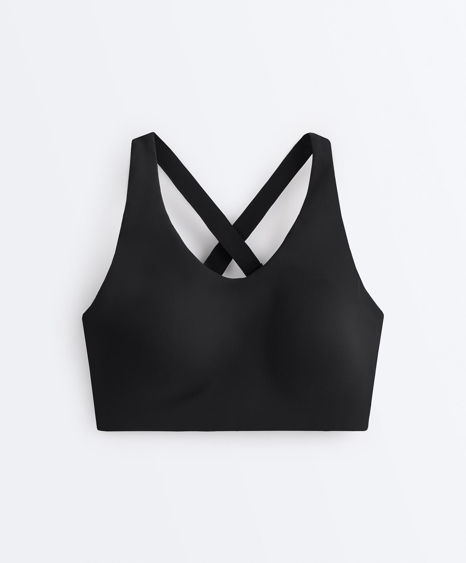 High-support Compressive sports bra with crossover back — BLACK