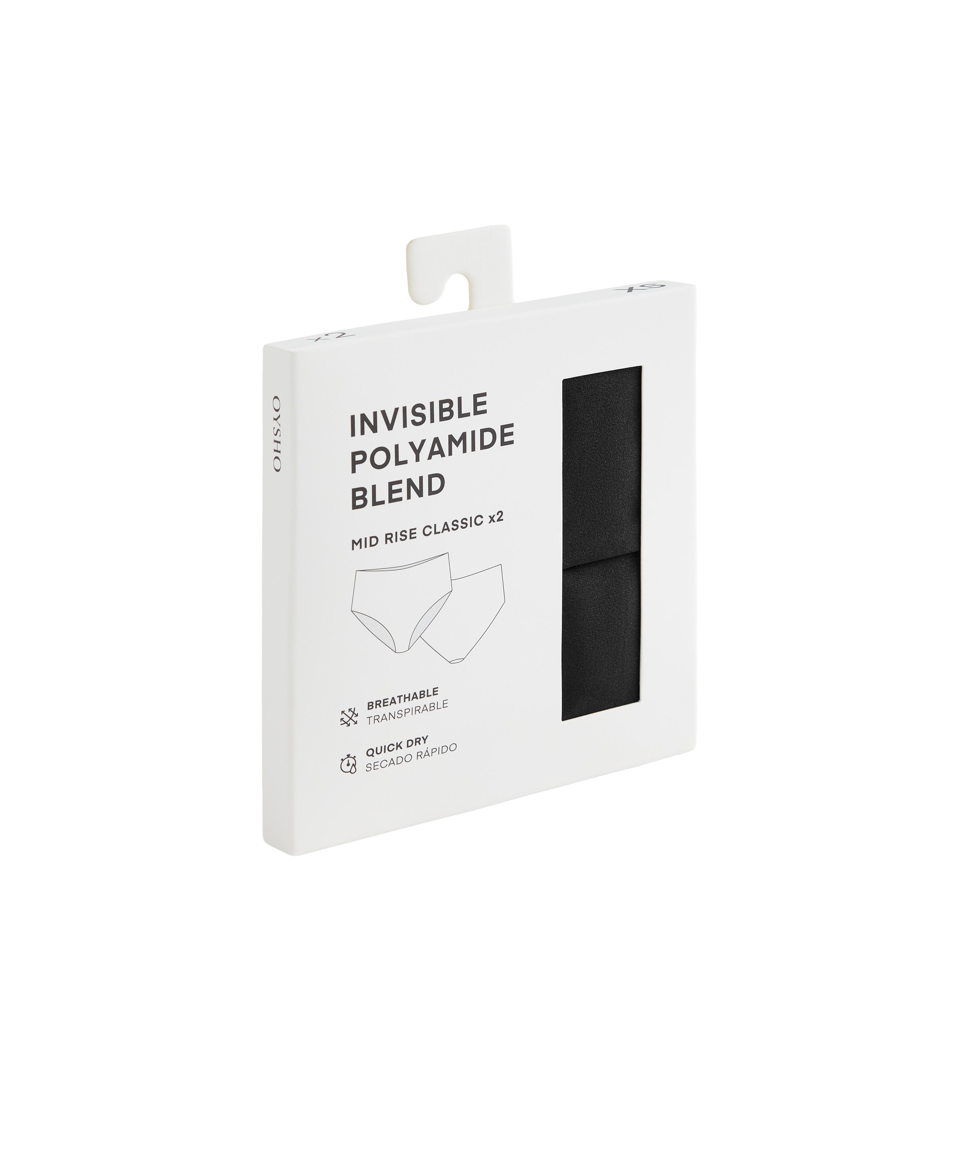 2 invisible polyamide blend mid-rise classic briefs — BLACK