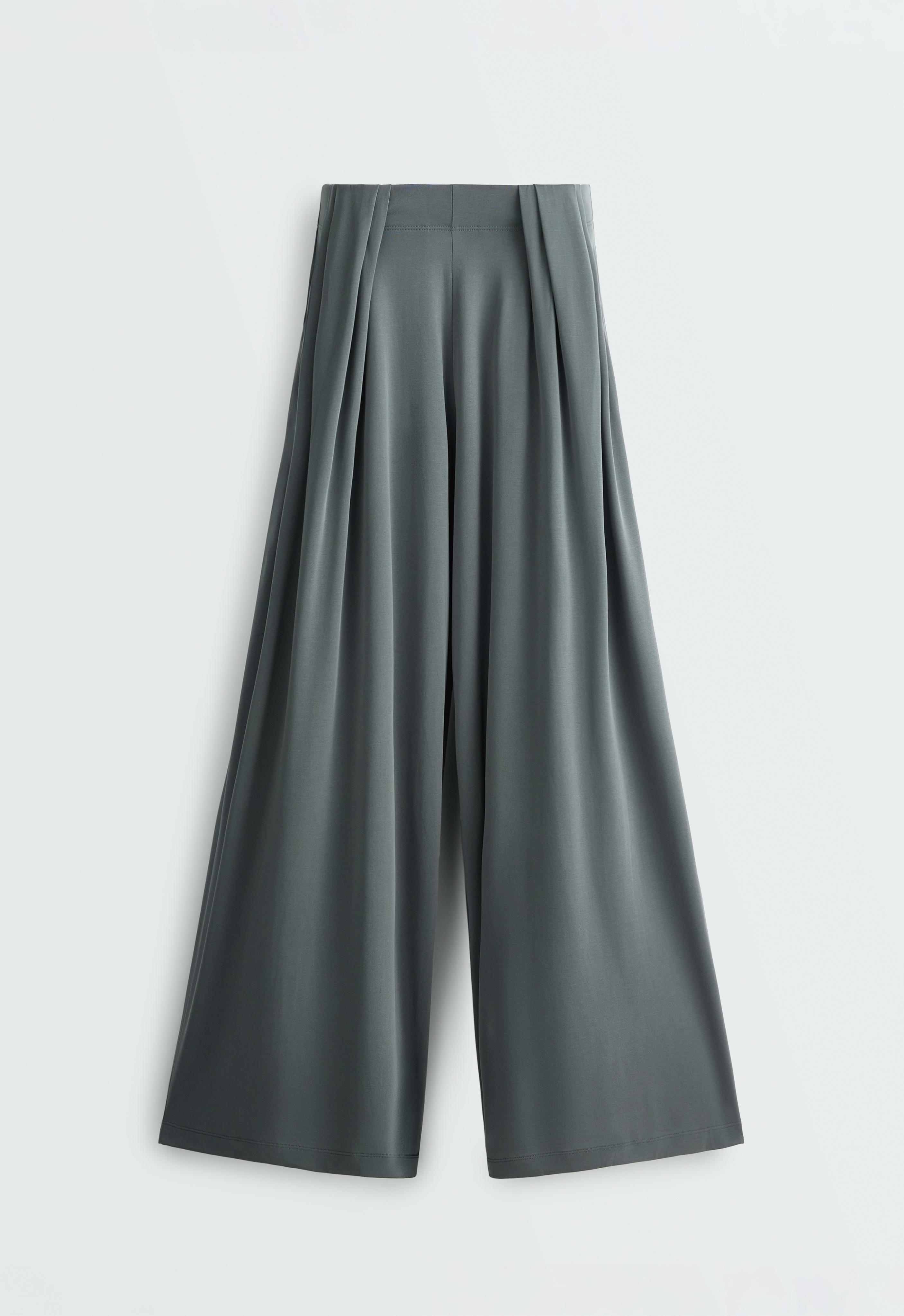 Floaty trousers with pleated modal blend waist — STEEL GREY