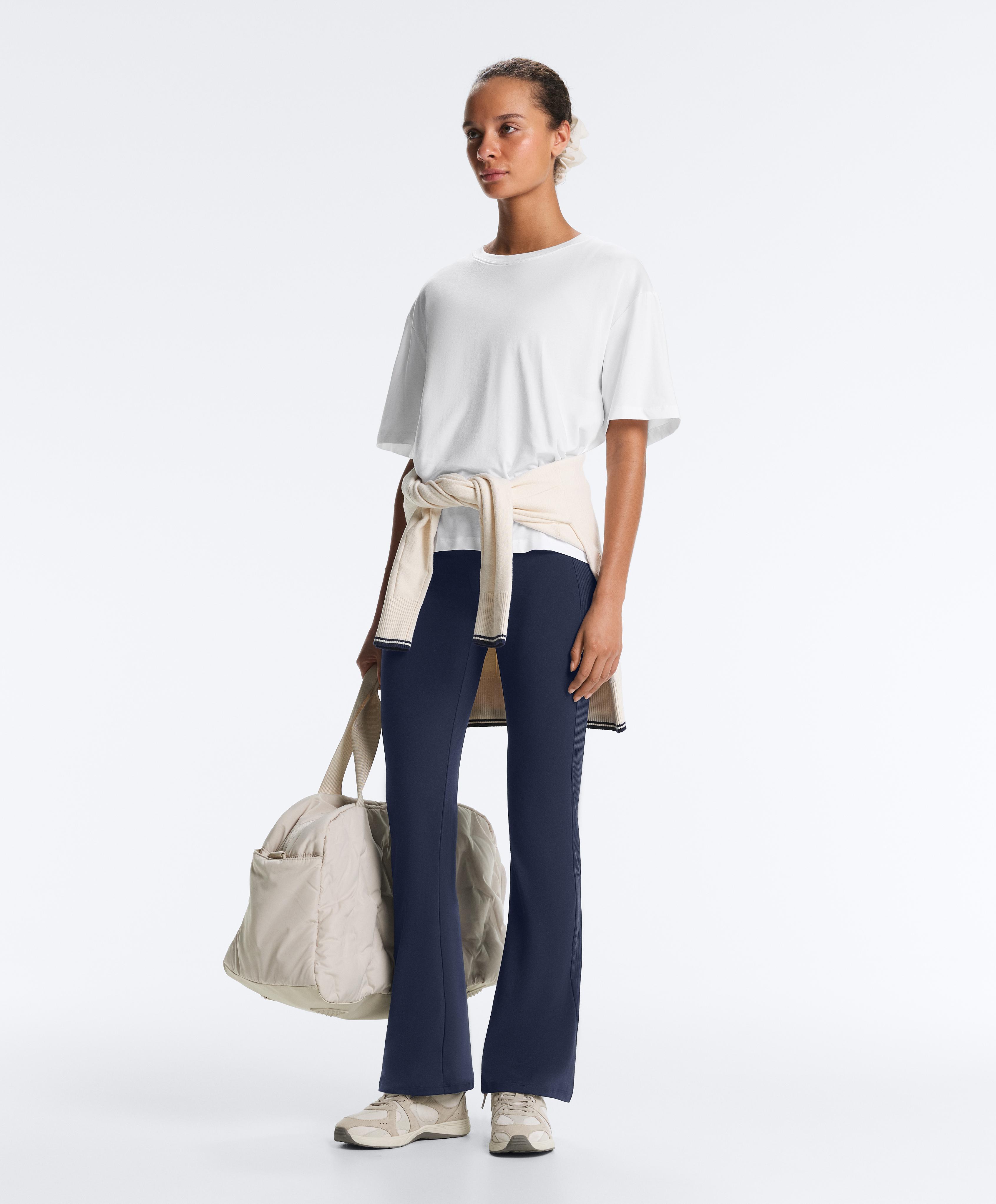 High-rise Comfortlux rib flare trousers — NAVY BLUE