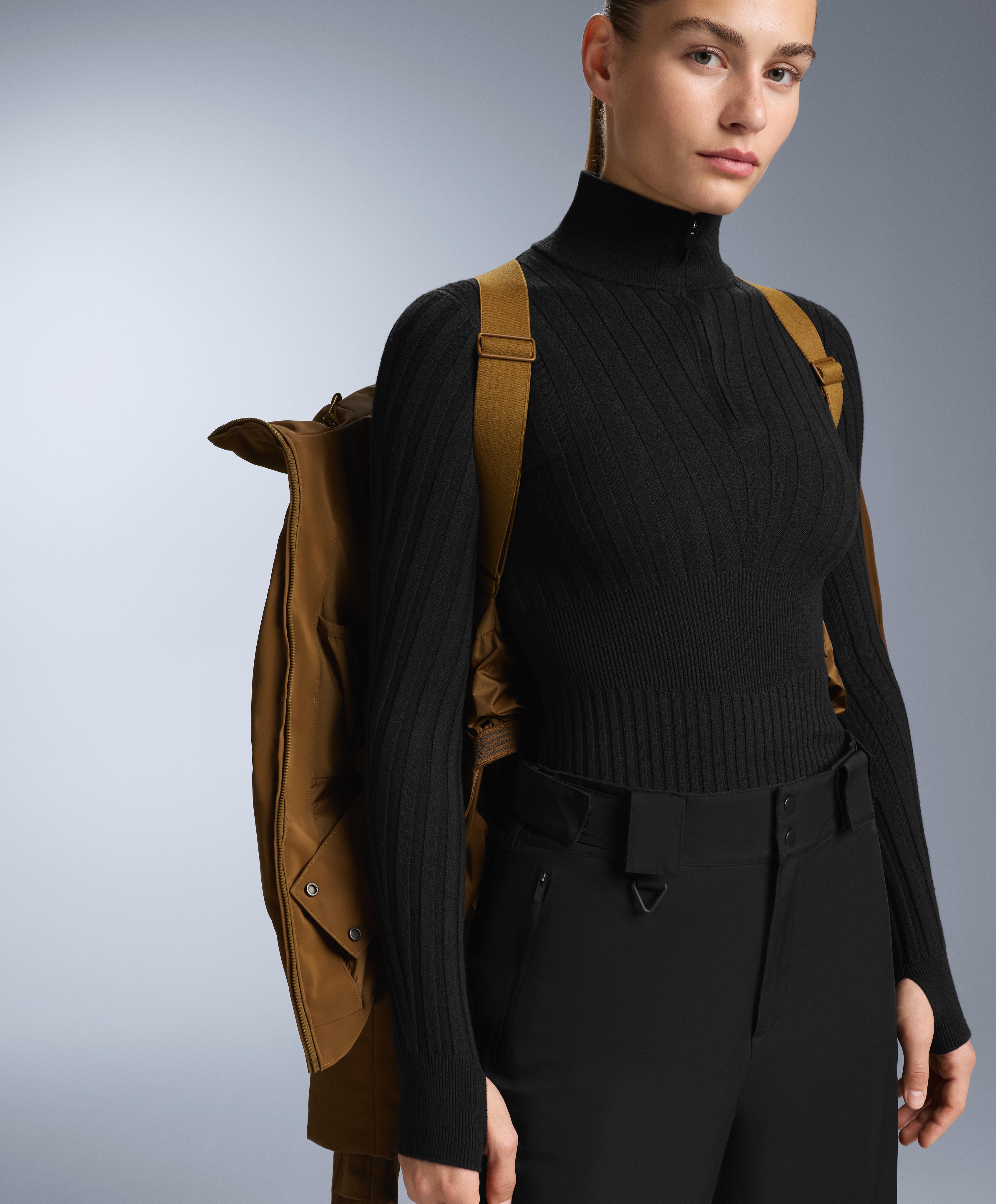 Thermal base layer rib knit T-shirt with peak — BLACK