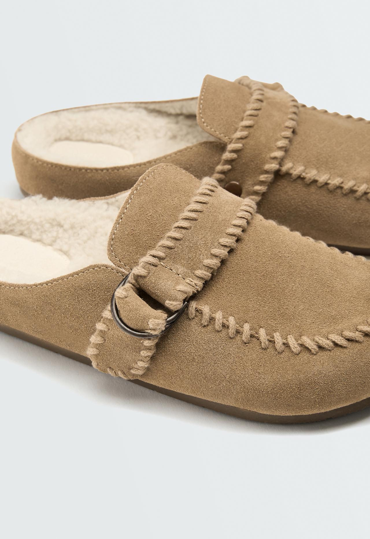 Buckled split-leather clog — SAND