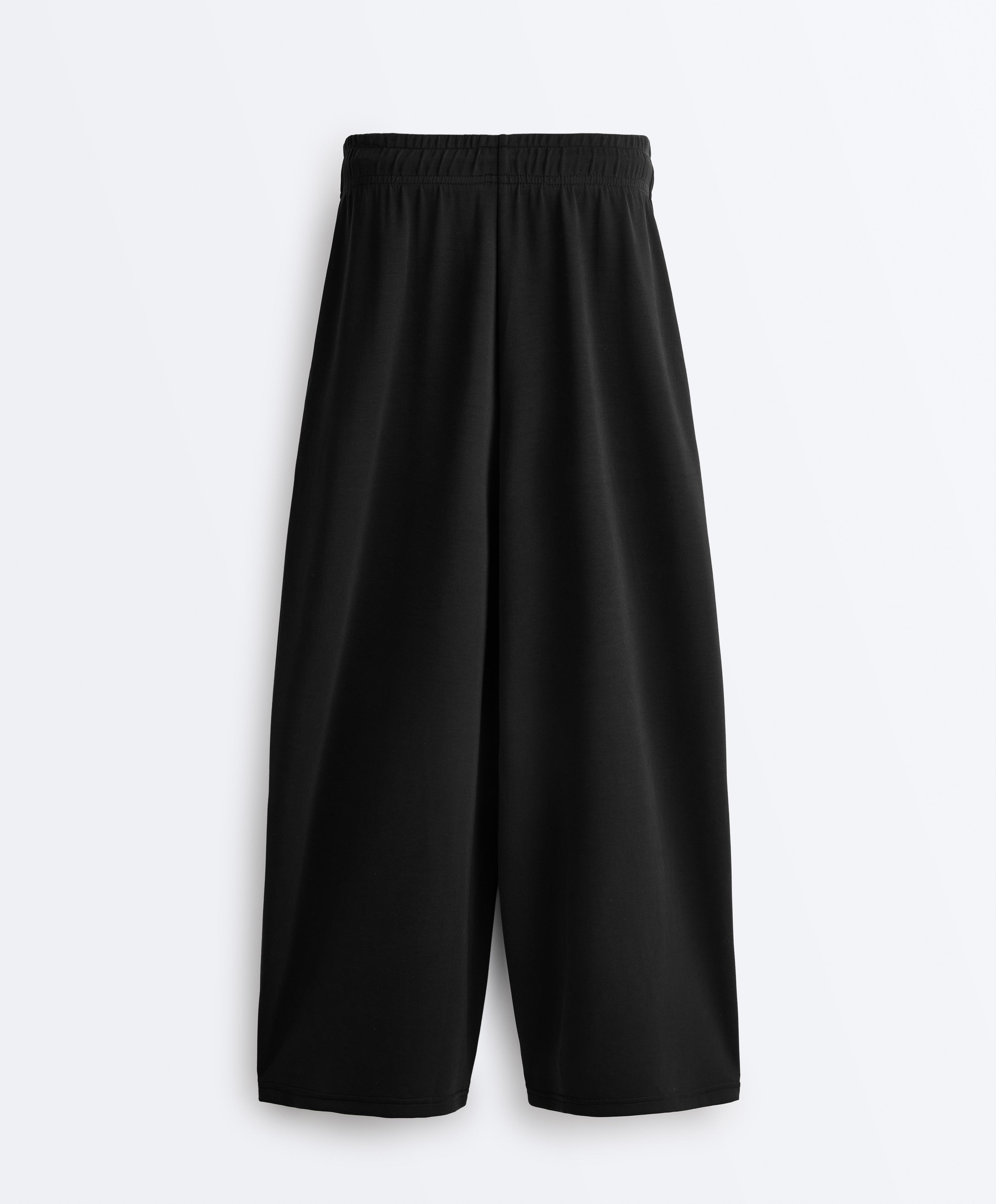 Soft-touch wide-leg crop trousers with modal — BLACK
