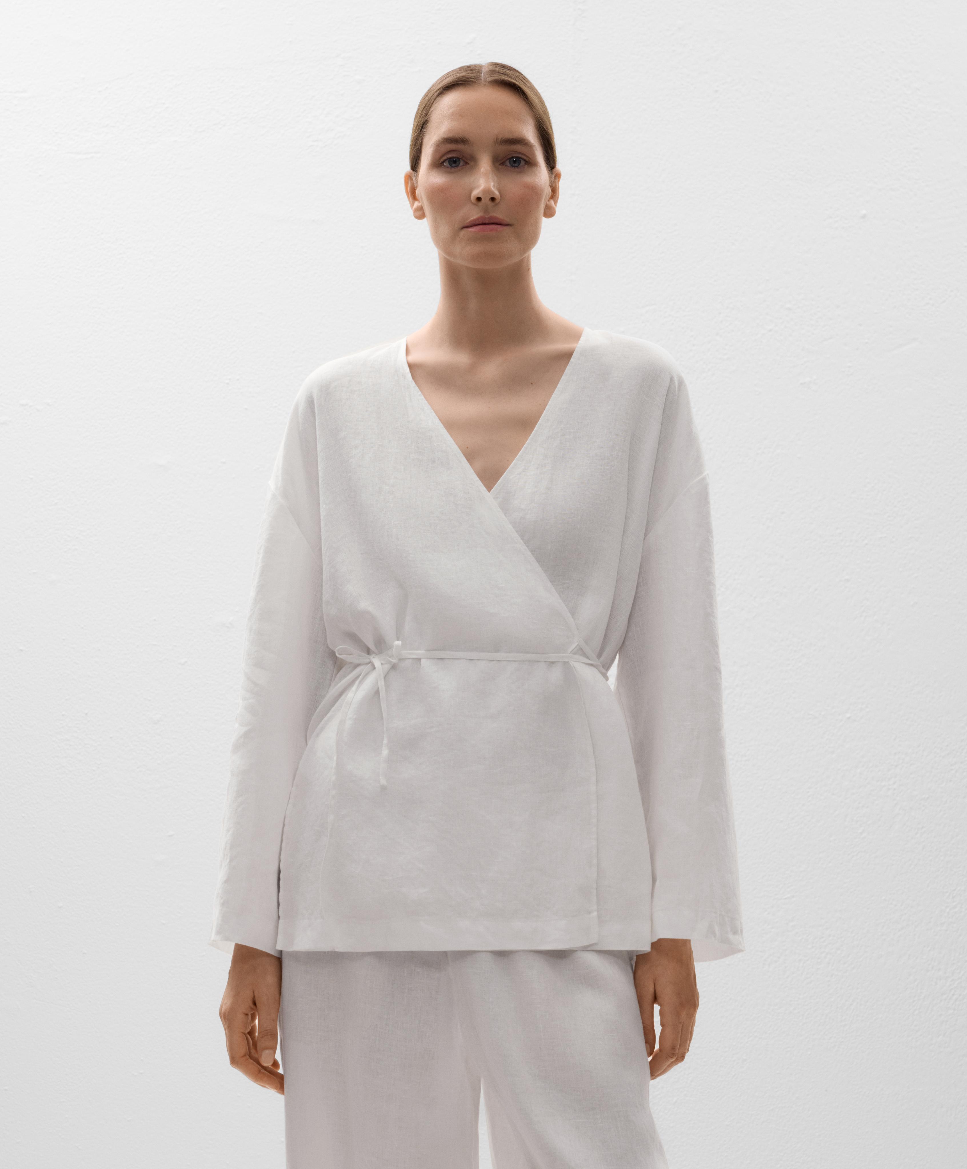 Kimono-overhemd met zijstrik van 100% linnen Kimono-overhemd met zijstrik van 100% linnen
