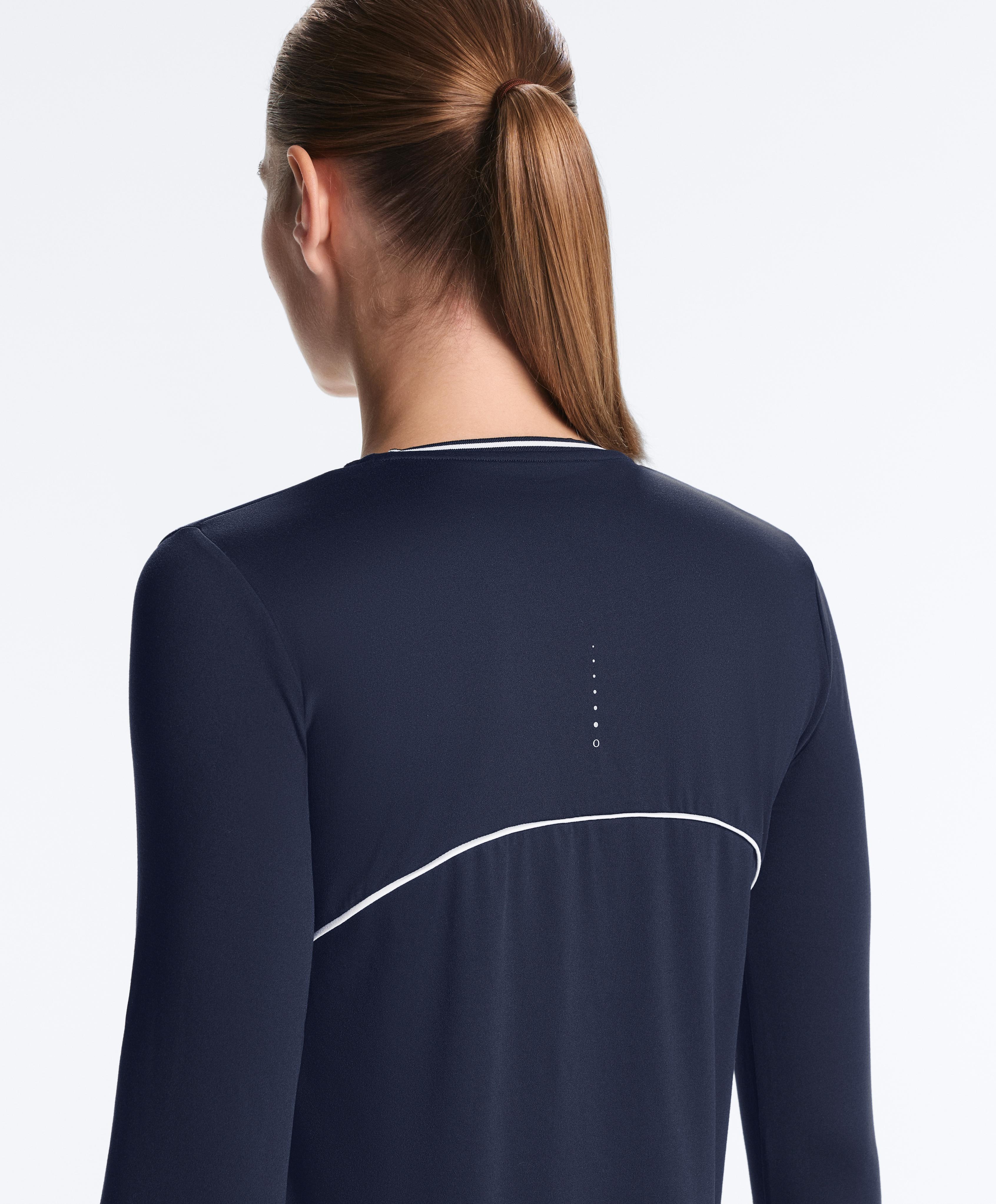 Long-sleeve technical piping T-shirt — NAVY BLUE