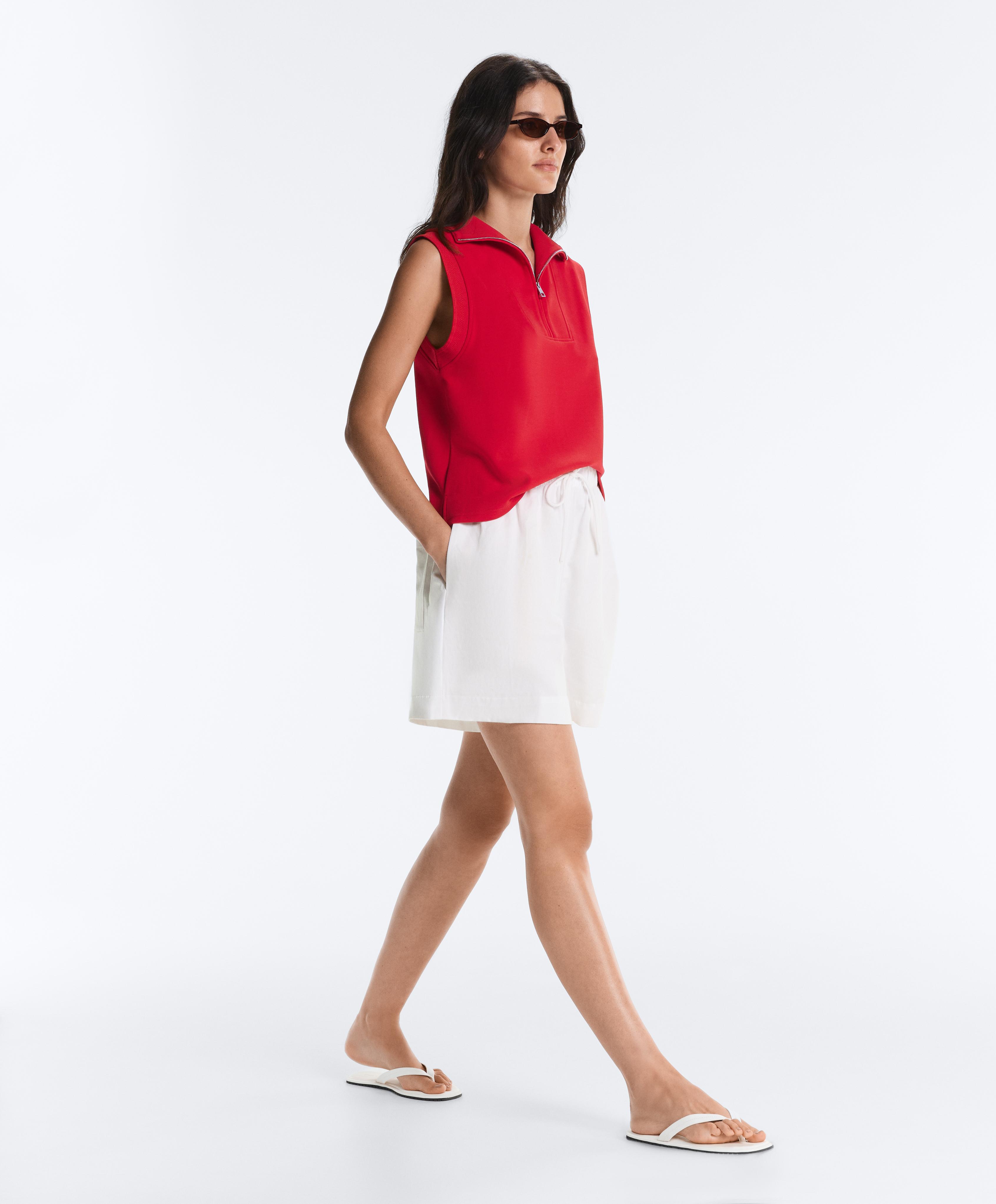 Cotton piqué sleeveless vest — BRIGHT RED
