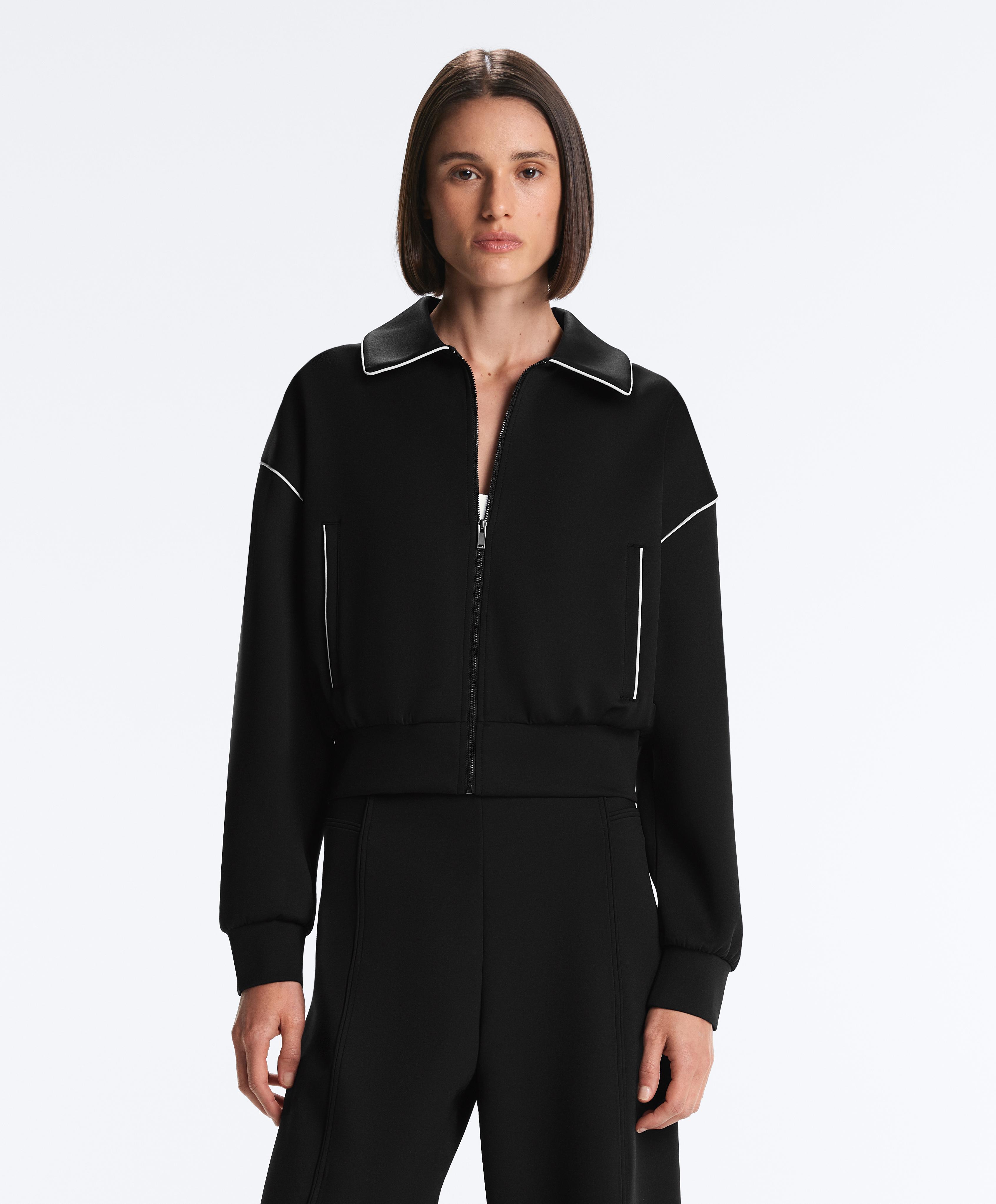 Neoprene-effect piping jacket — BLACK