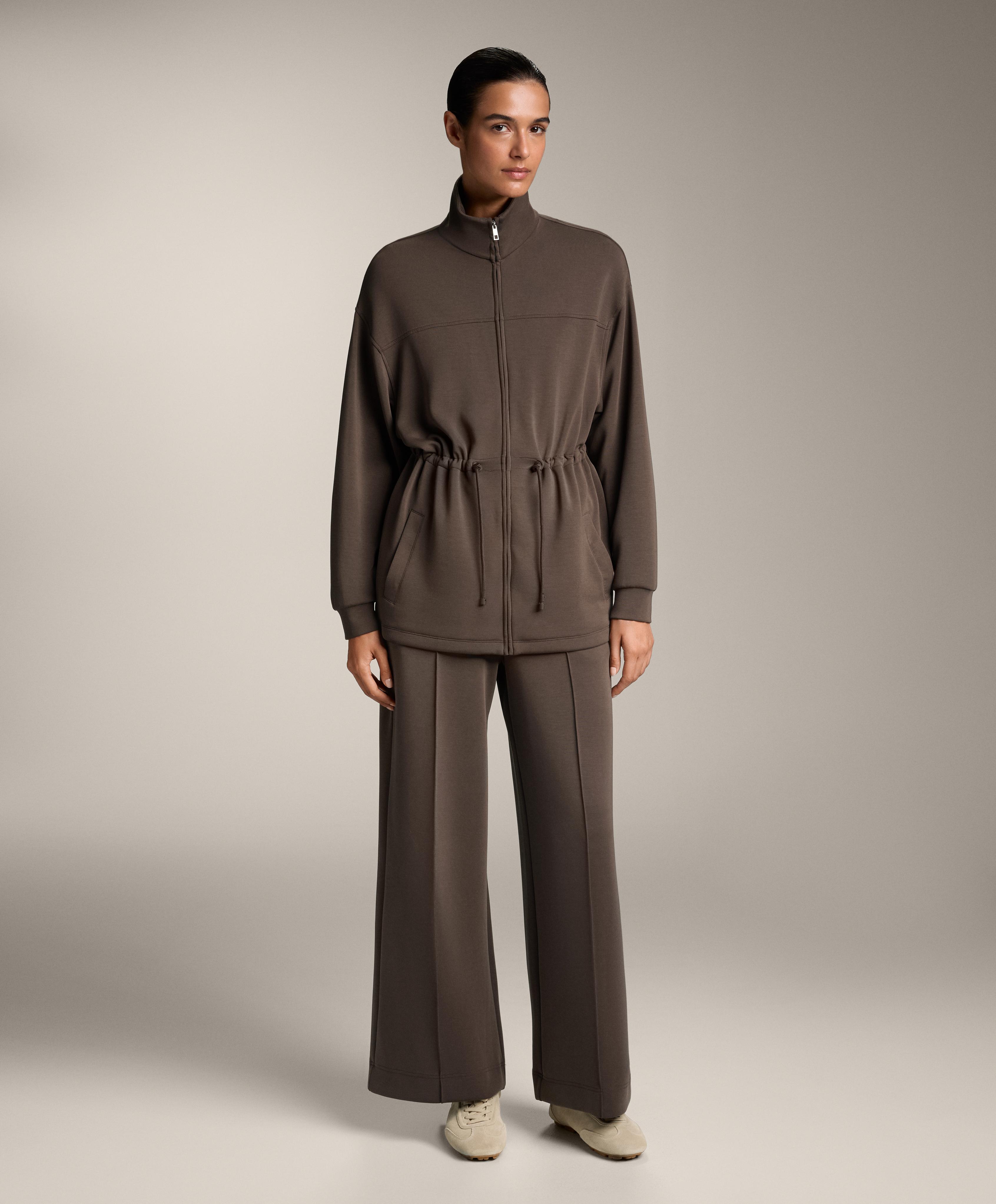 Long soft-touch high-neck jacket with adjustable waist and modal - Sale