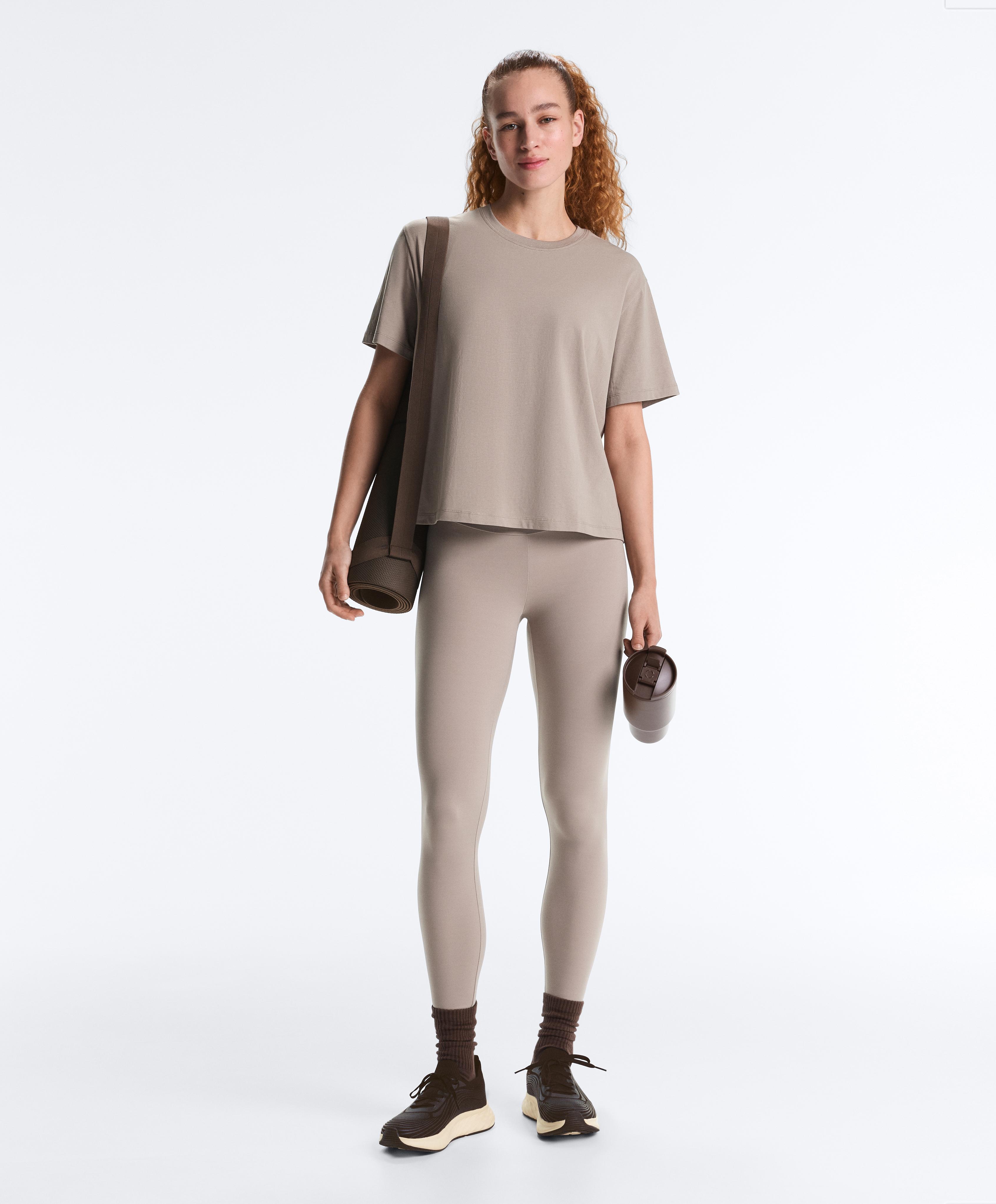 Boxy cotton blend T-shirt — PALE TAUPE