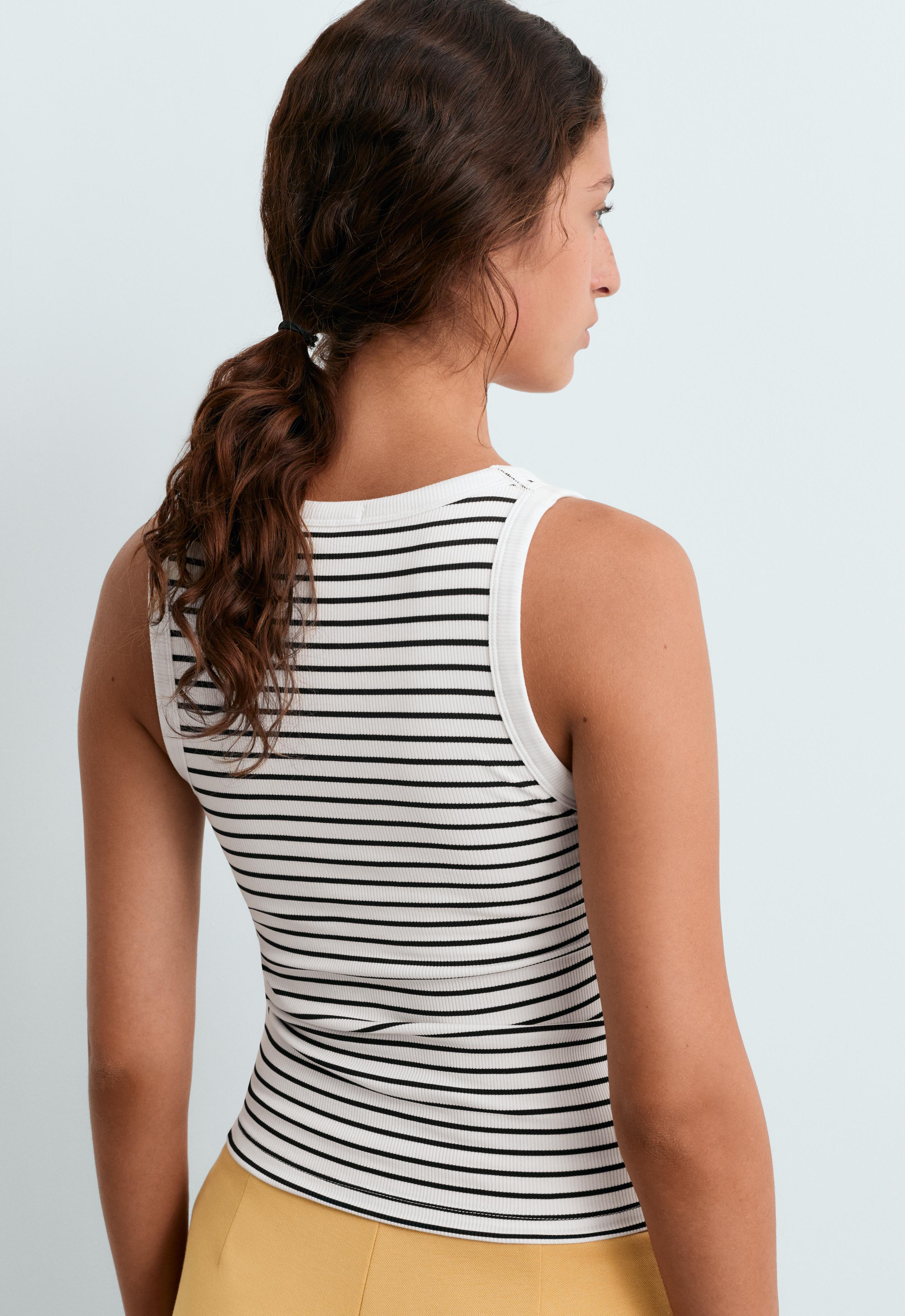 Long modal rib stripe tank top — BLACK