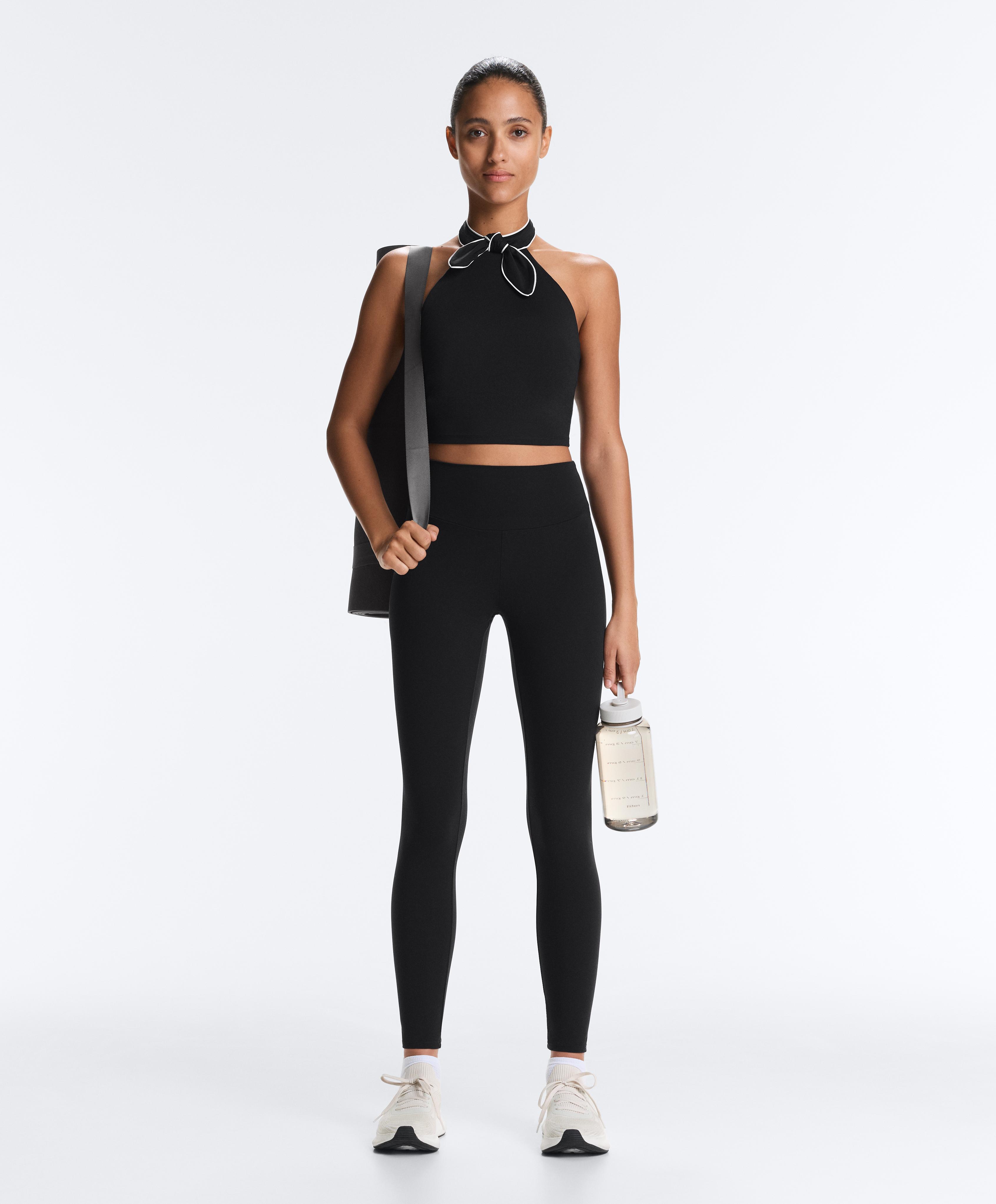 Comfortlux halter neck tank top with bow — BLACK