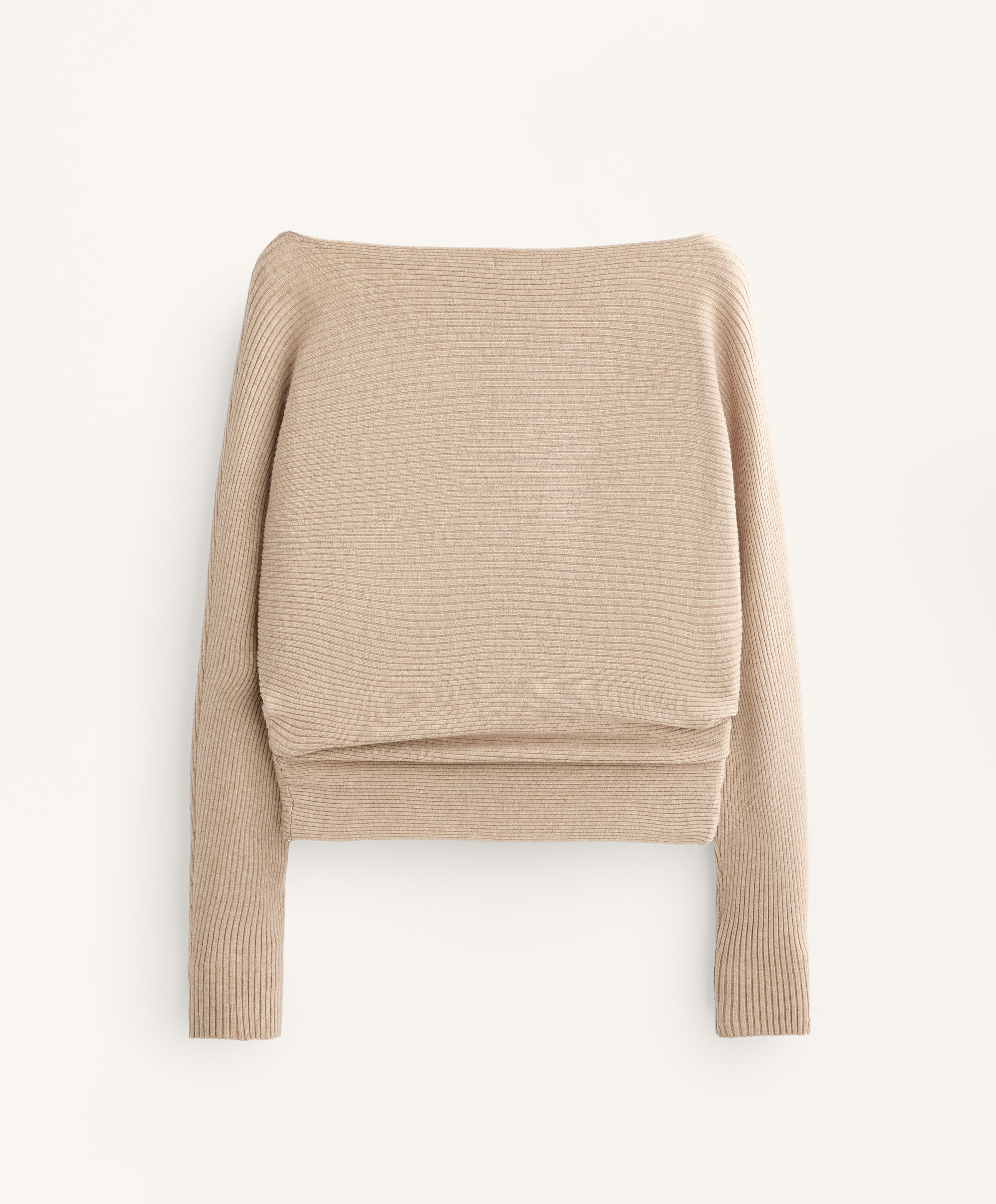Pulover tricot rib cu umărul descoperit