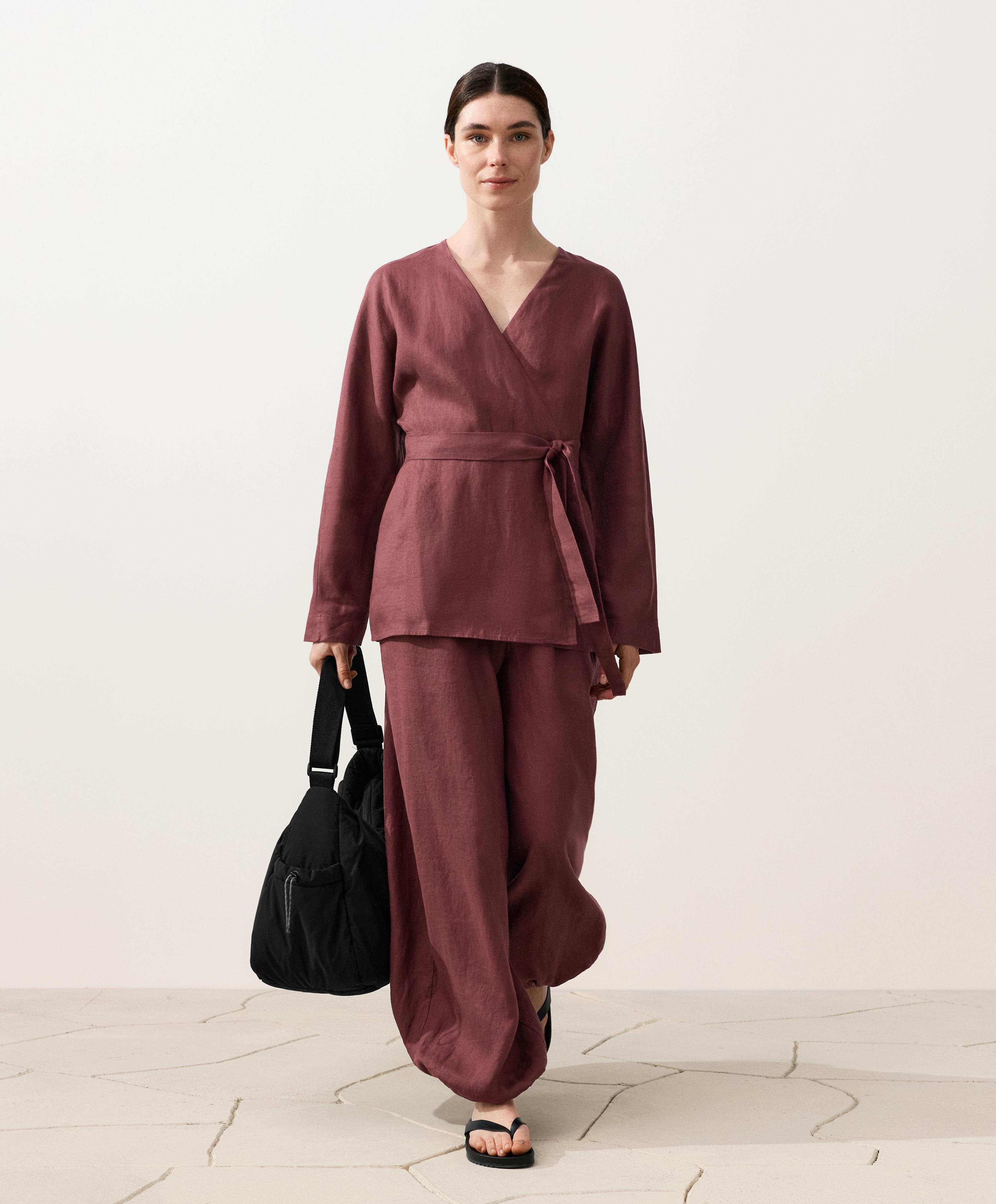 Burgundy 100% linen bloomer total look
