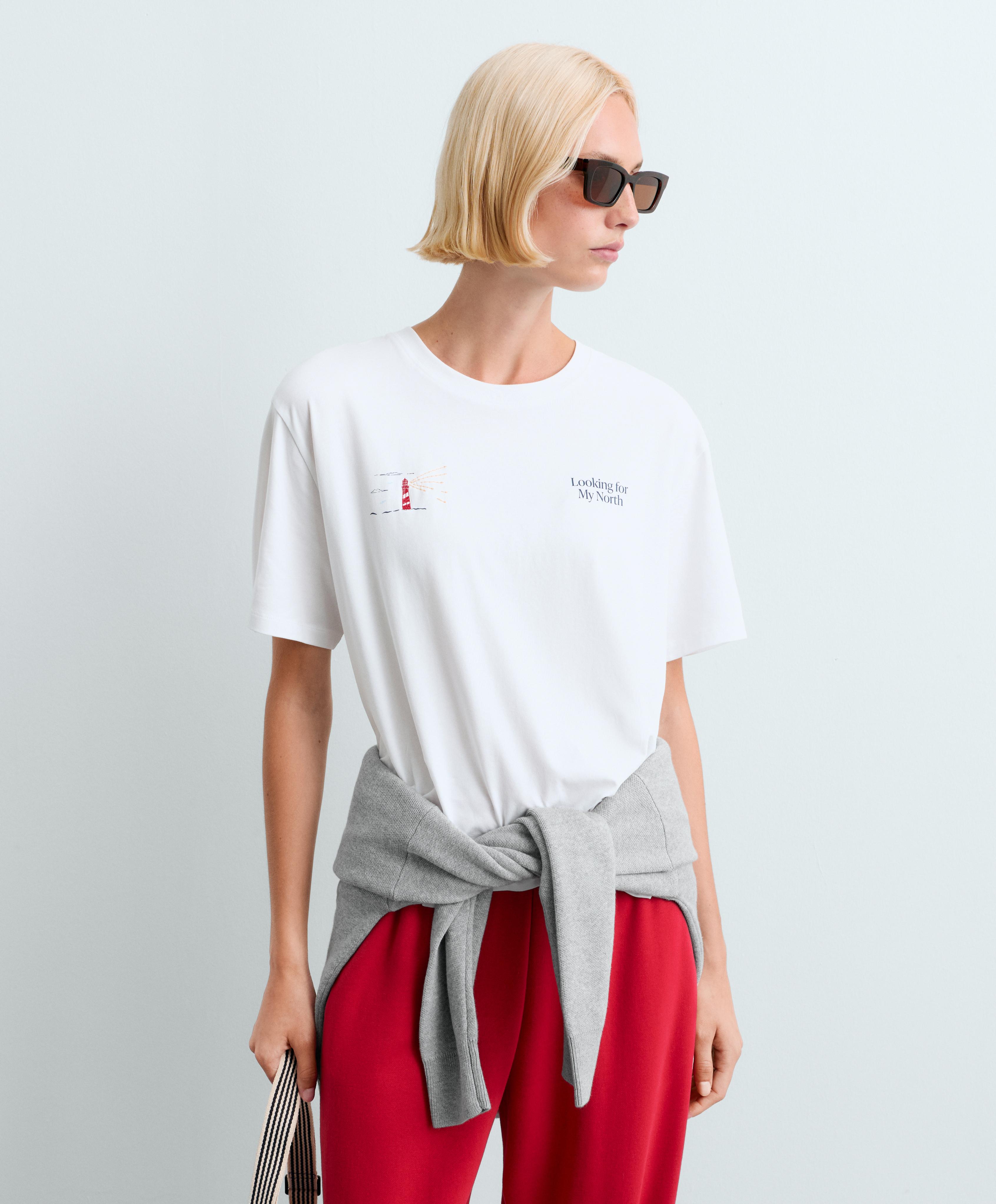 Boxy print cotton blend T-shirt — WHITE 