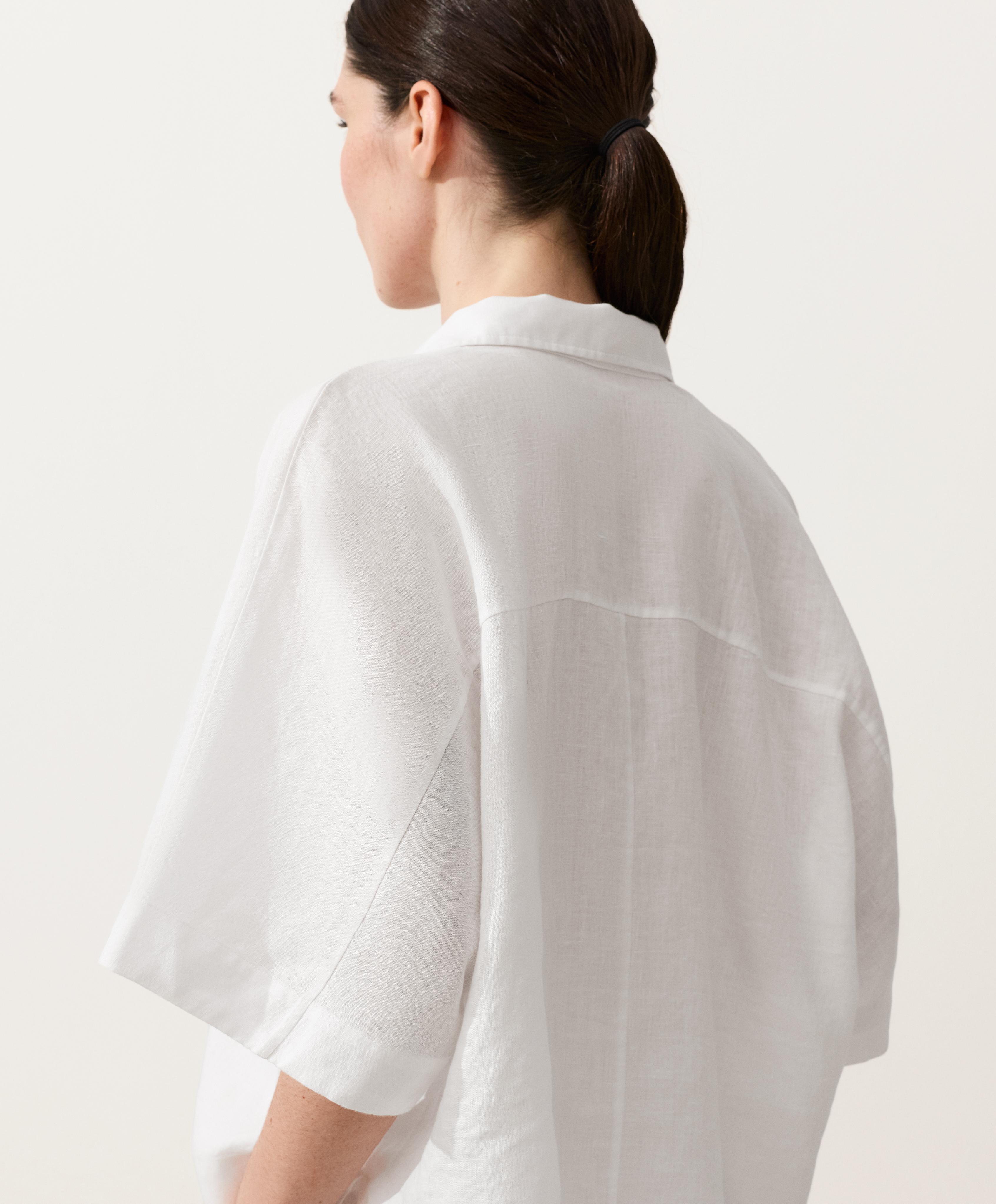Oversize 100% linen polo shirt — WHITE
