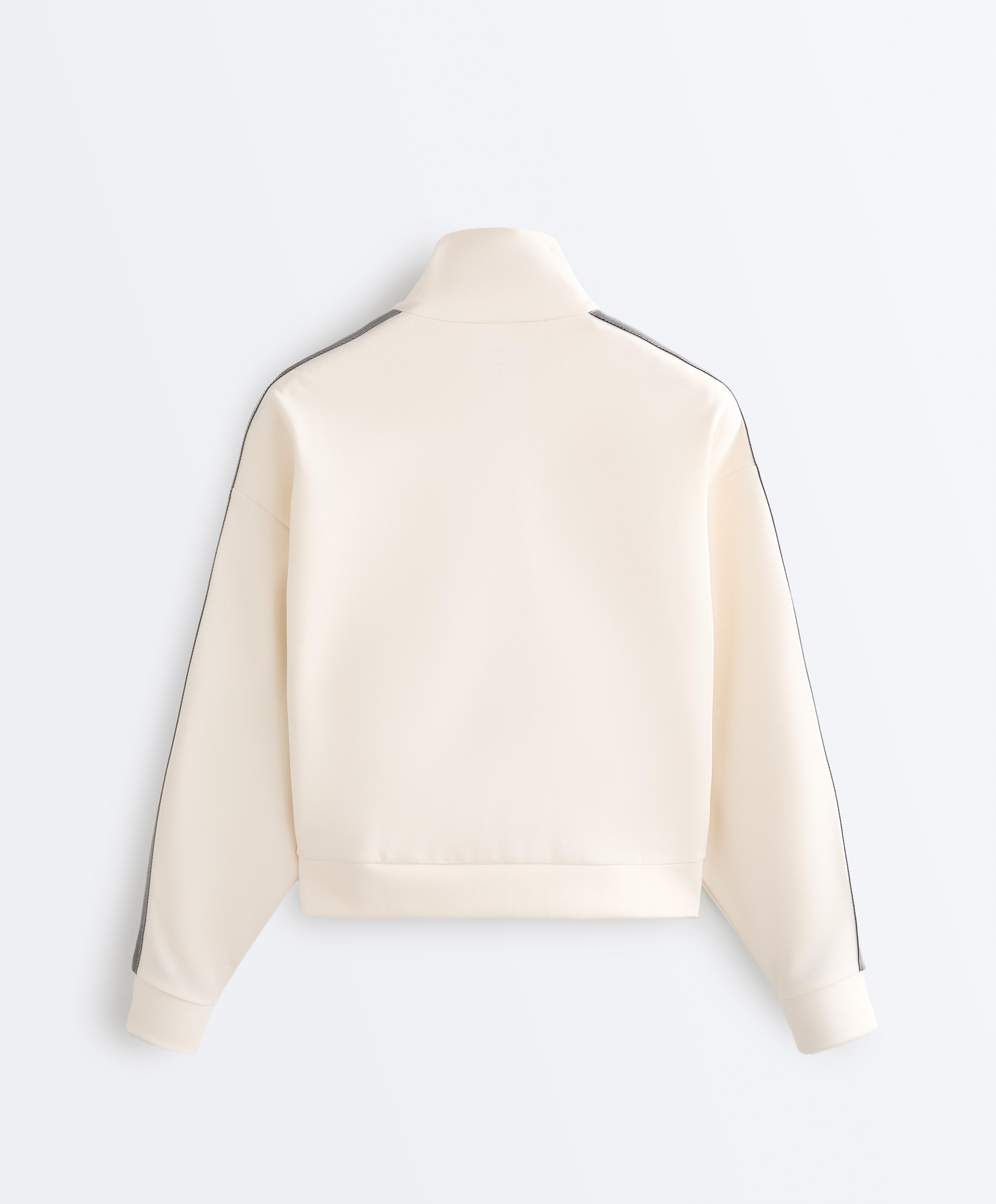 Herringbone side tape piqué cotton jacket — PALE ECRU