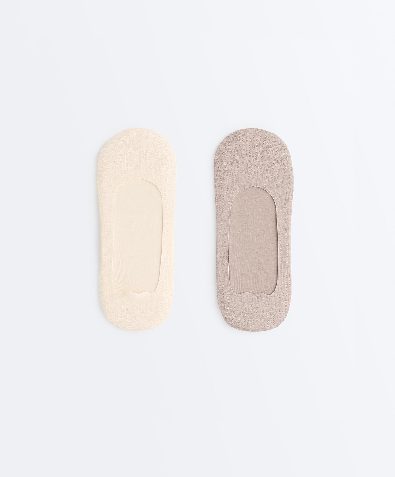 2 pairs of textured medium-cut cotton blend invisible socks — BROWN