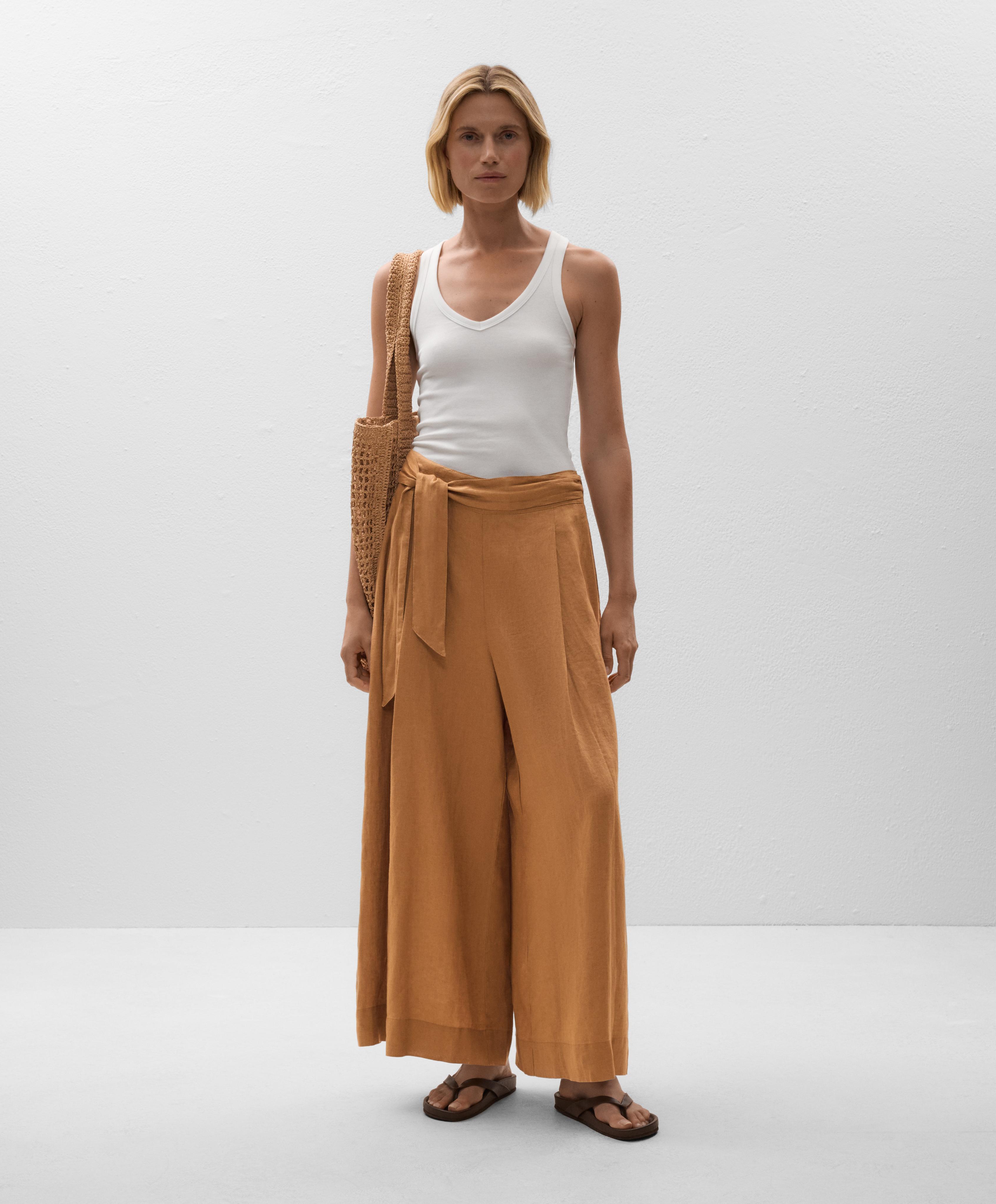 100% linen wide-leg tie waist trousers - Sale 100% linen wide-leg tie waist trousers - Sale