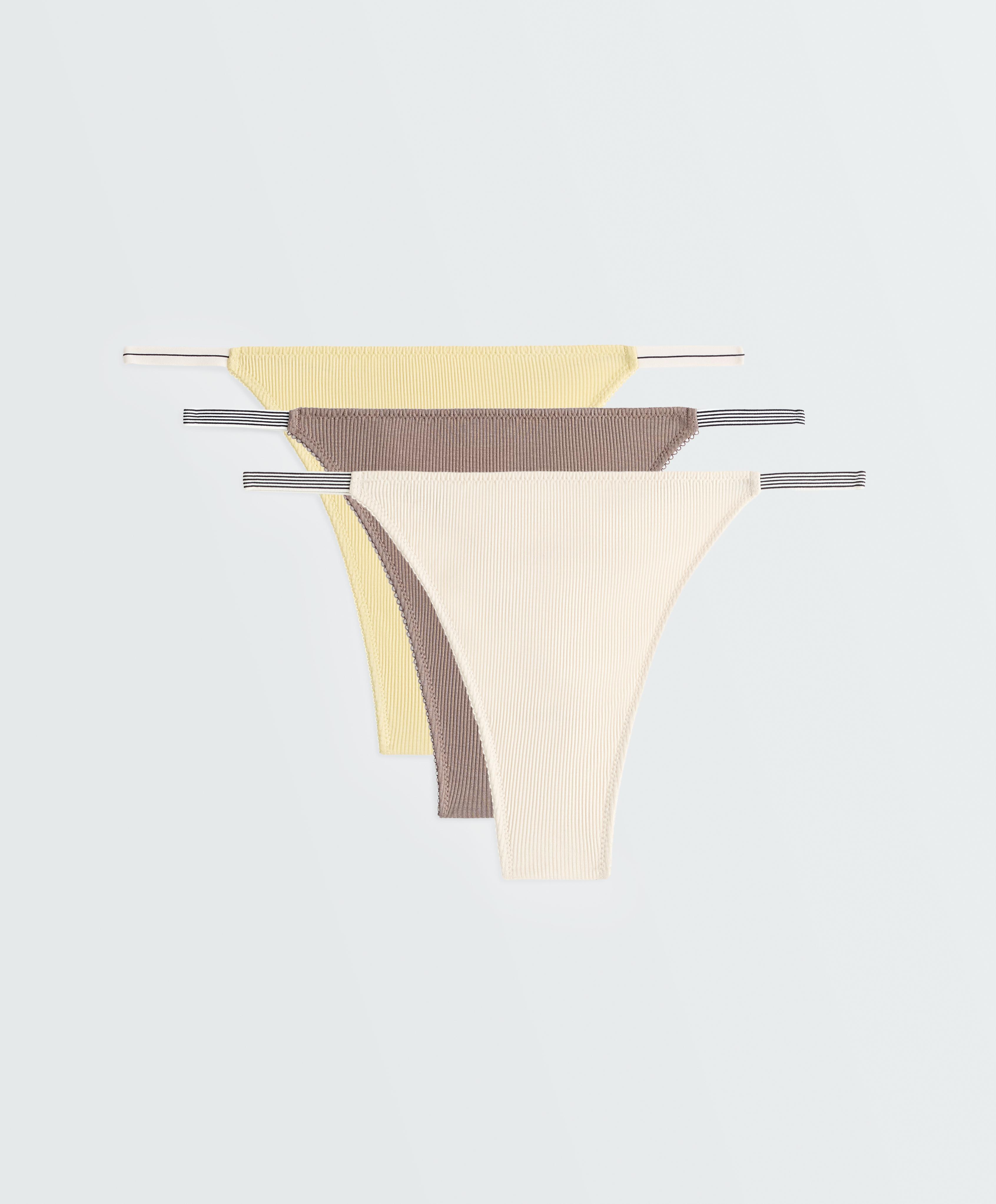 3 ribbed cotton thongs — LIME GREEN