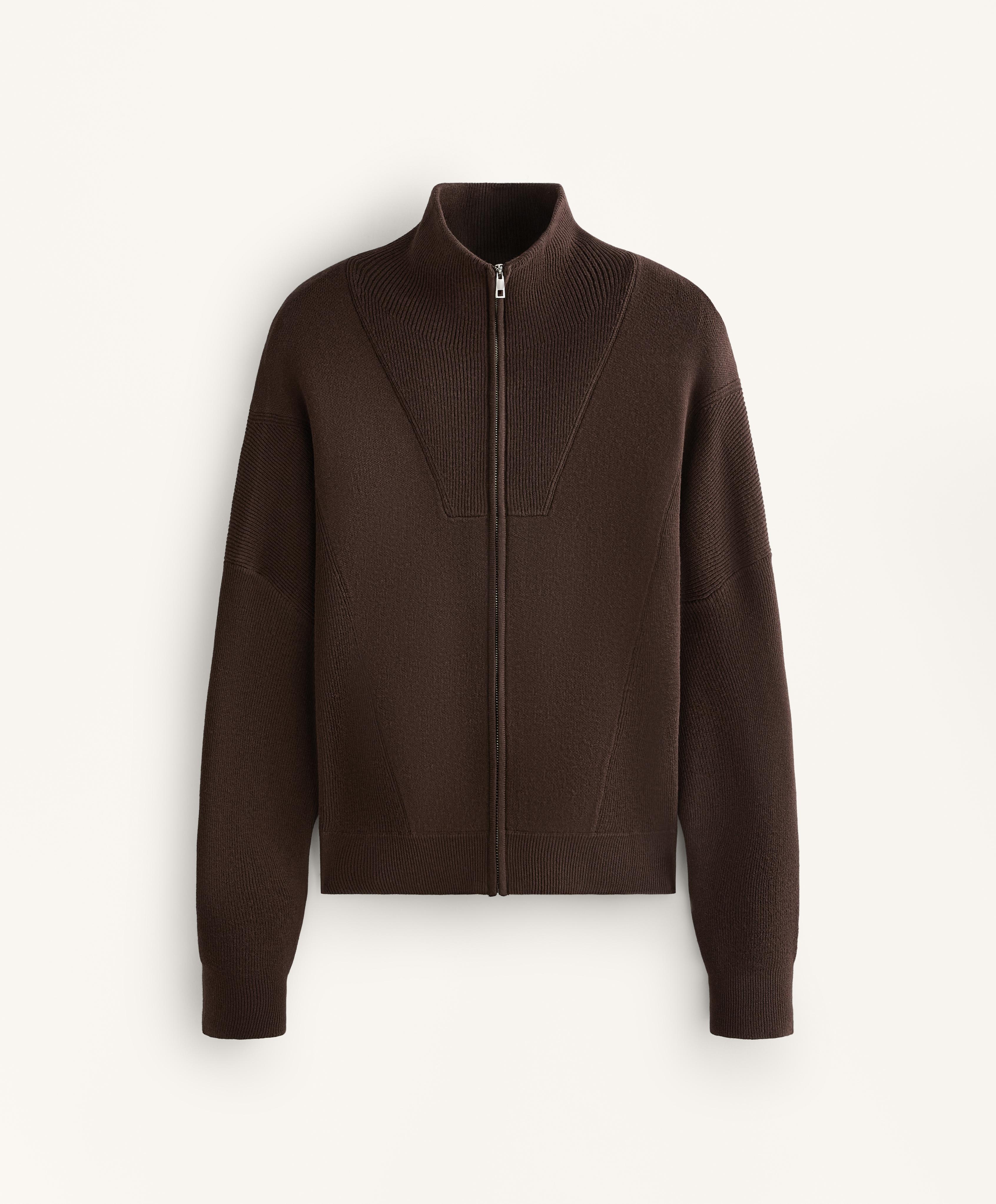 Rib collar knit jacket — BROWN