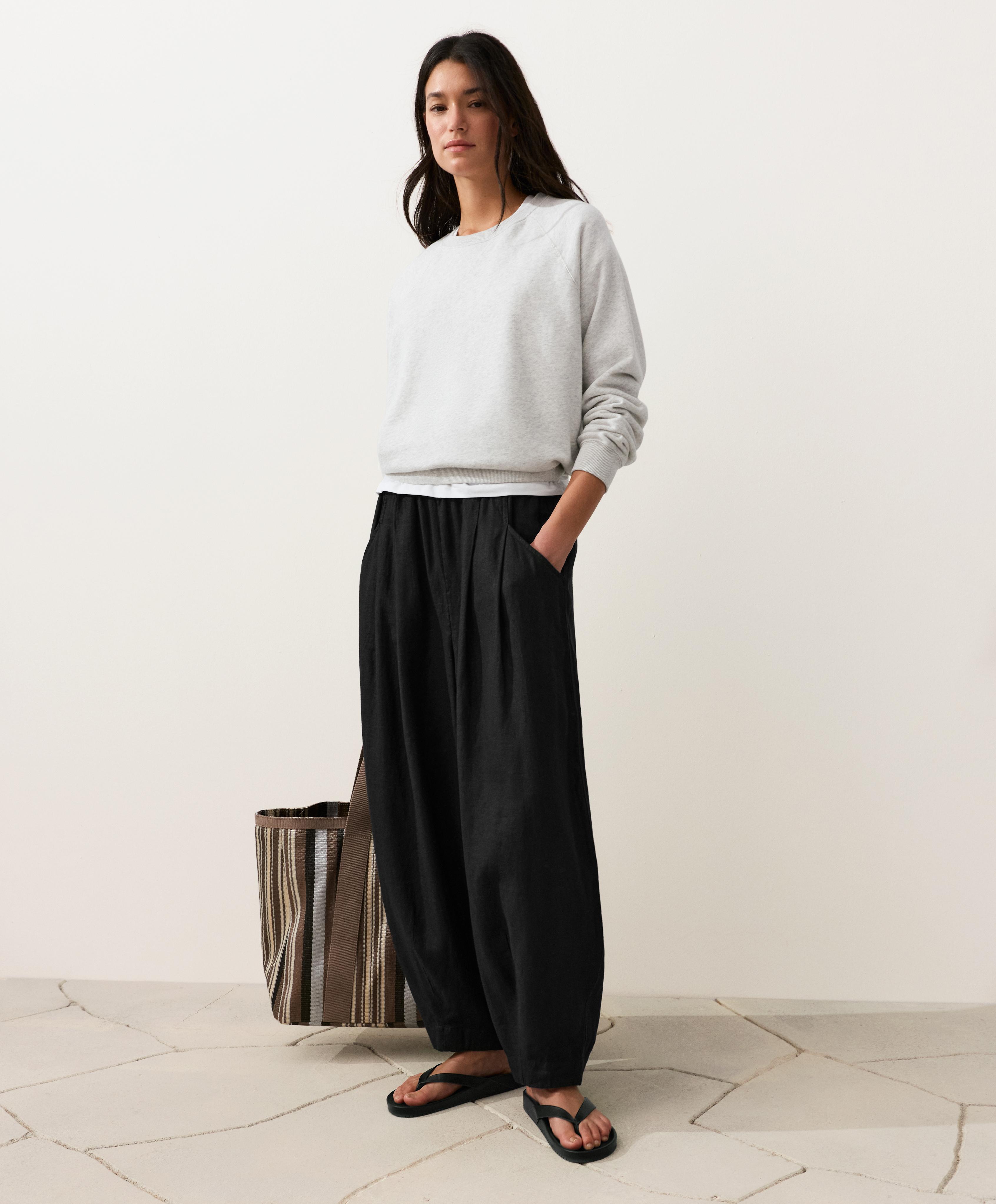 100% linen balloon trousers — BLACK