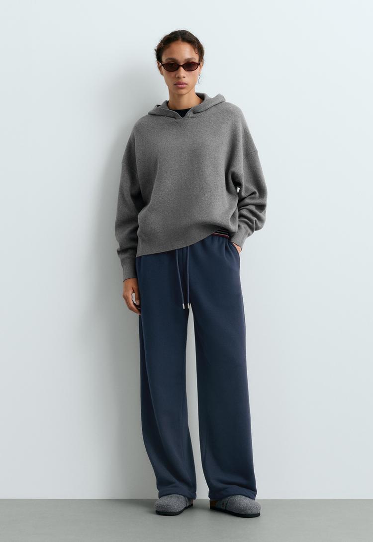 Cotton-blend knit hoodie — MOTTLED GREY MELANGE