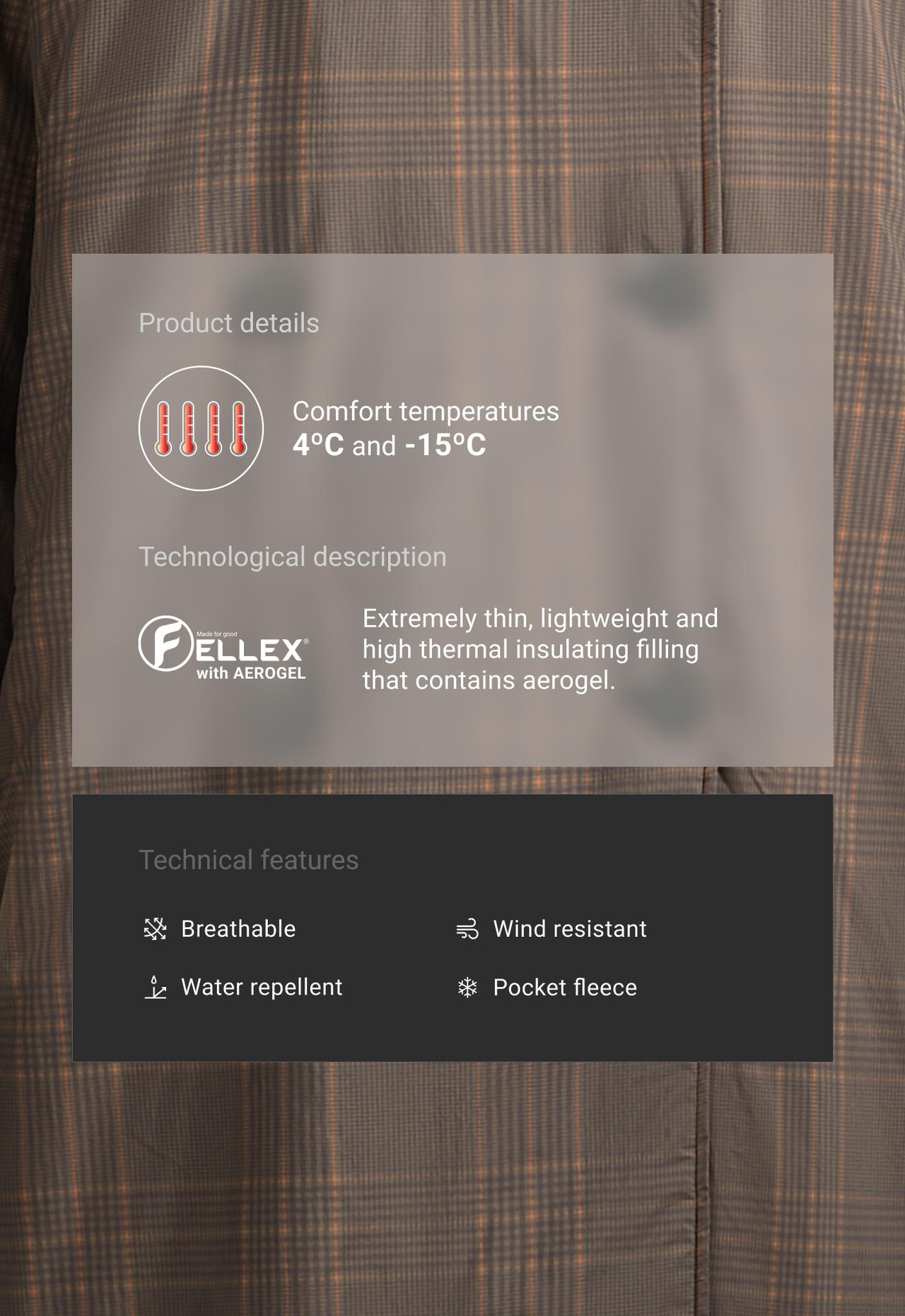 Long double-breasted FELLEX® Aerogel padded jacket — DARK KHAKI