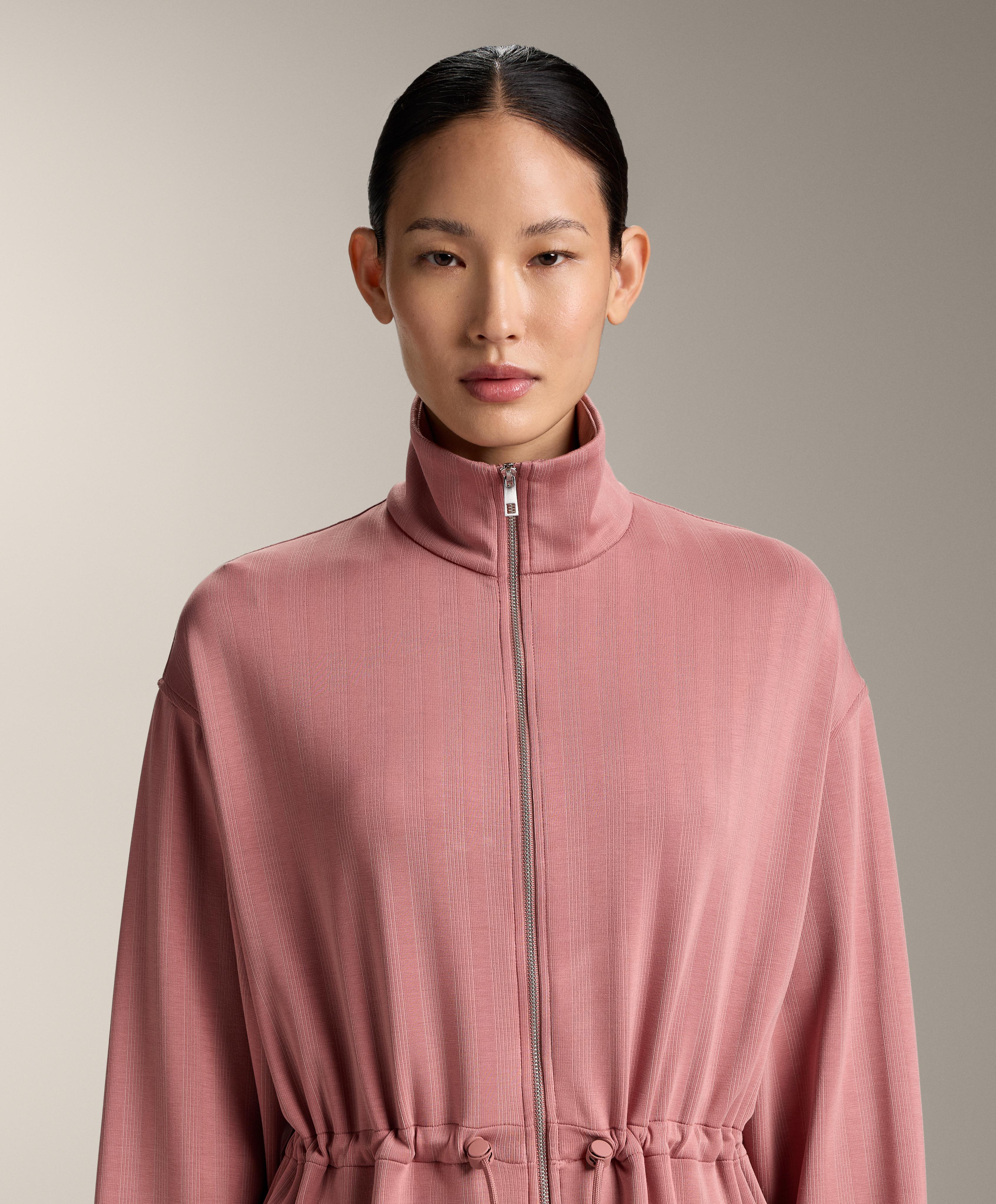 Long jacket with adjustable waist and striped texture — RUSSET MOCHA