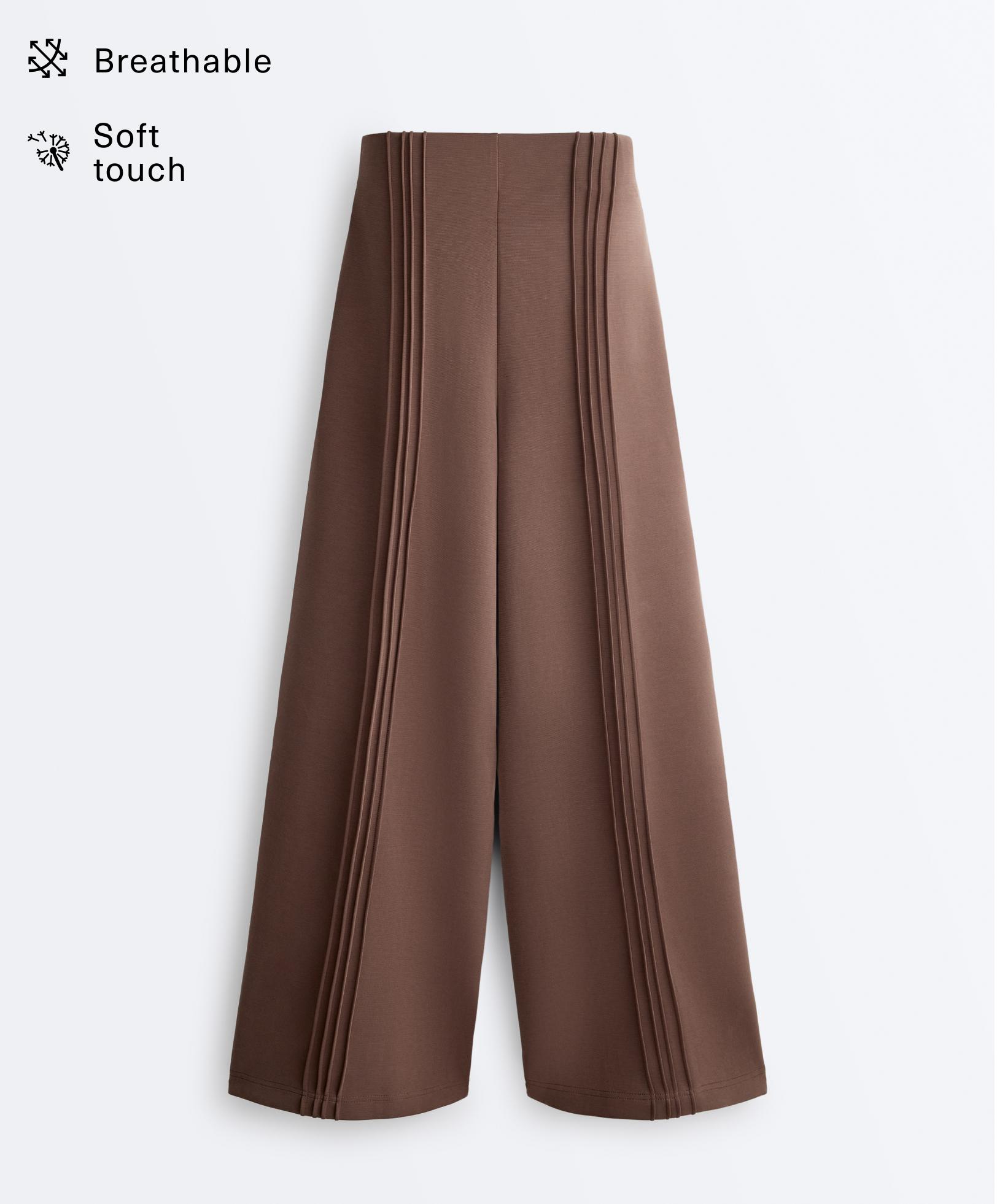 Straight-leg trousers with soft-touch modal and piping — MID-BROWN