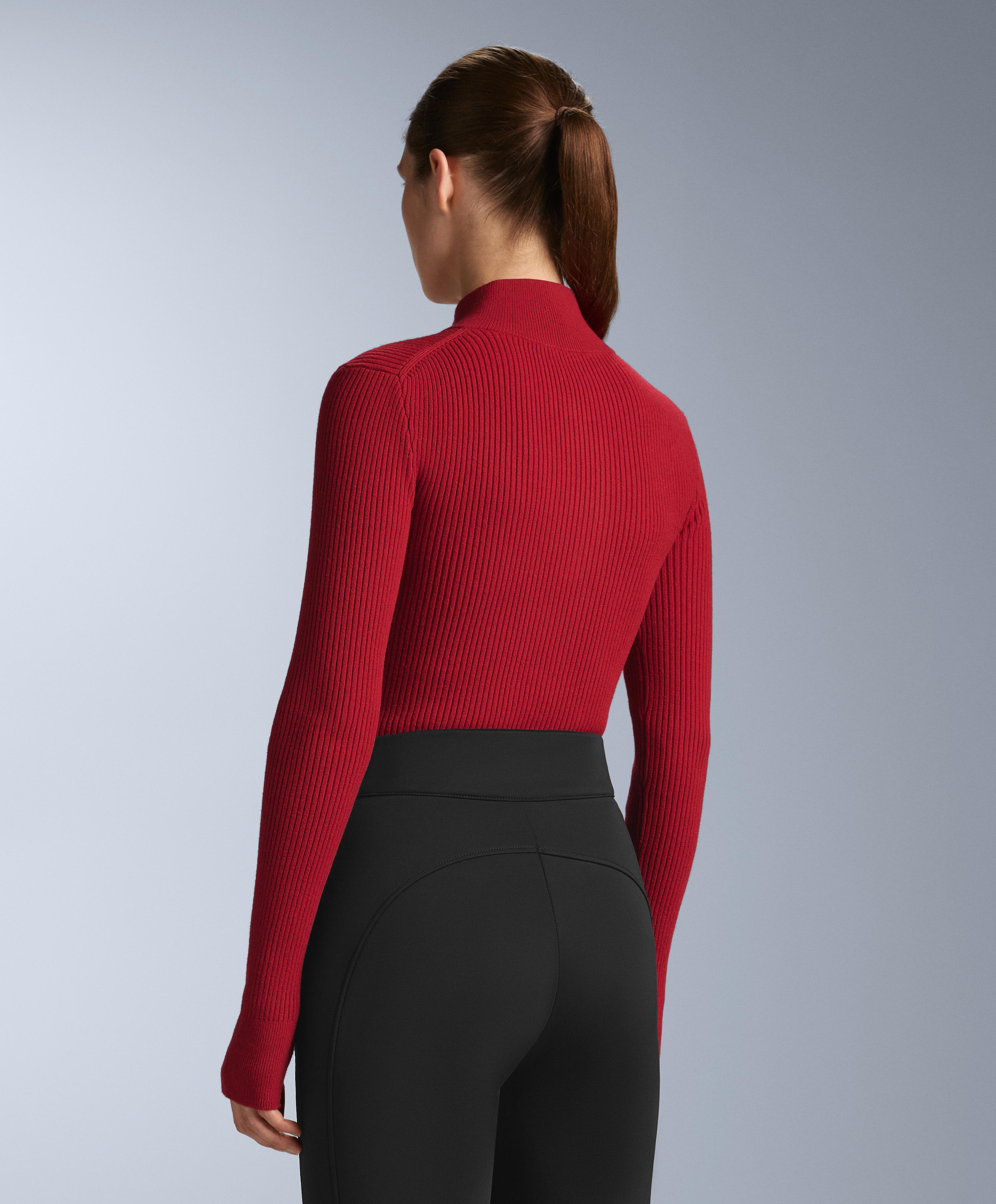 Cable knit thermal base layer T-shirt — RED