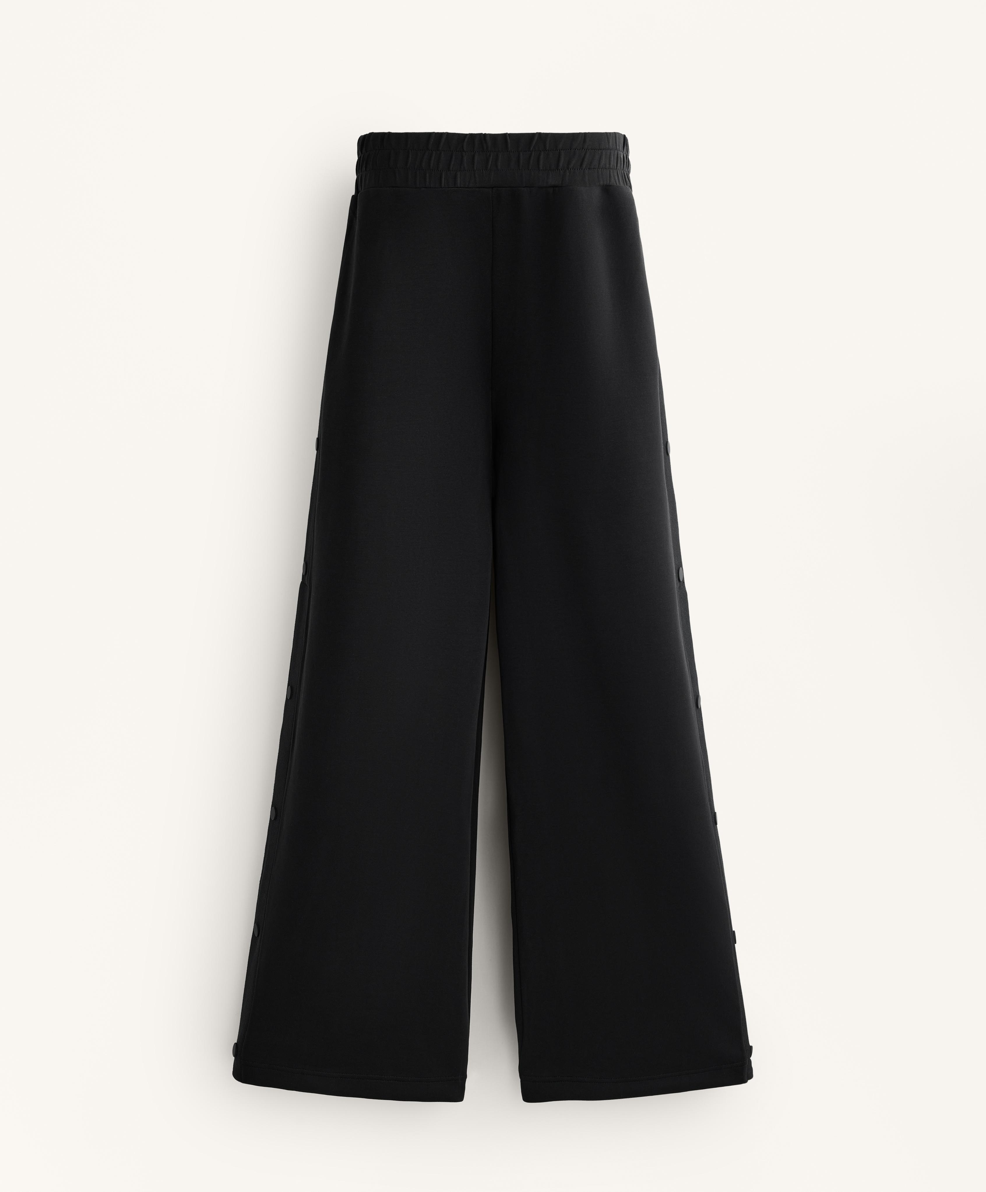 Straight-leg trousers with buttons and rib with soft-touch modal — BLACK