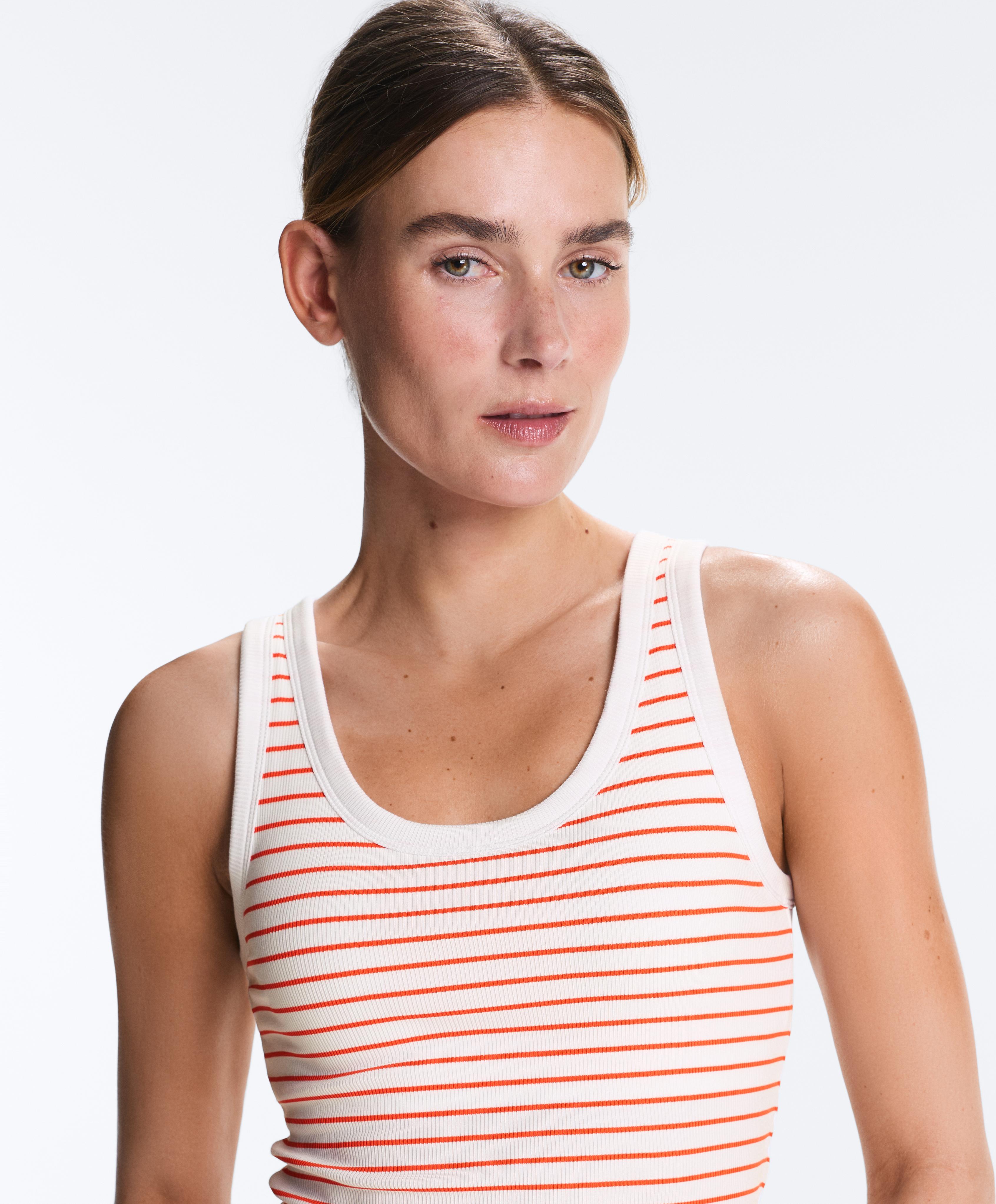 Long modal rib stripe tank top — BRIGHT ORANGE