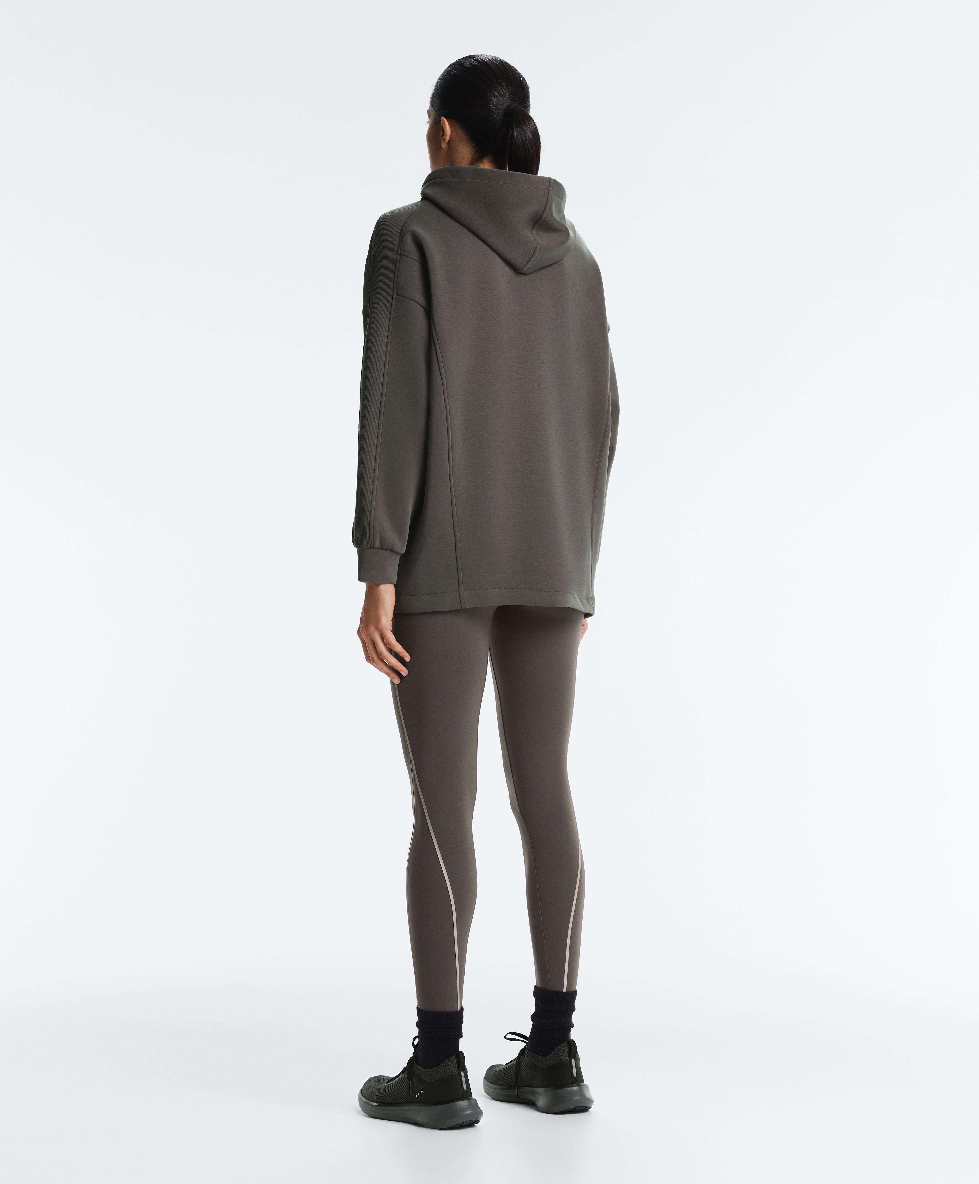 Long hooded jacket with rib details and brushed modal — CHARCOAL GREY