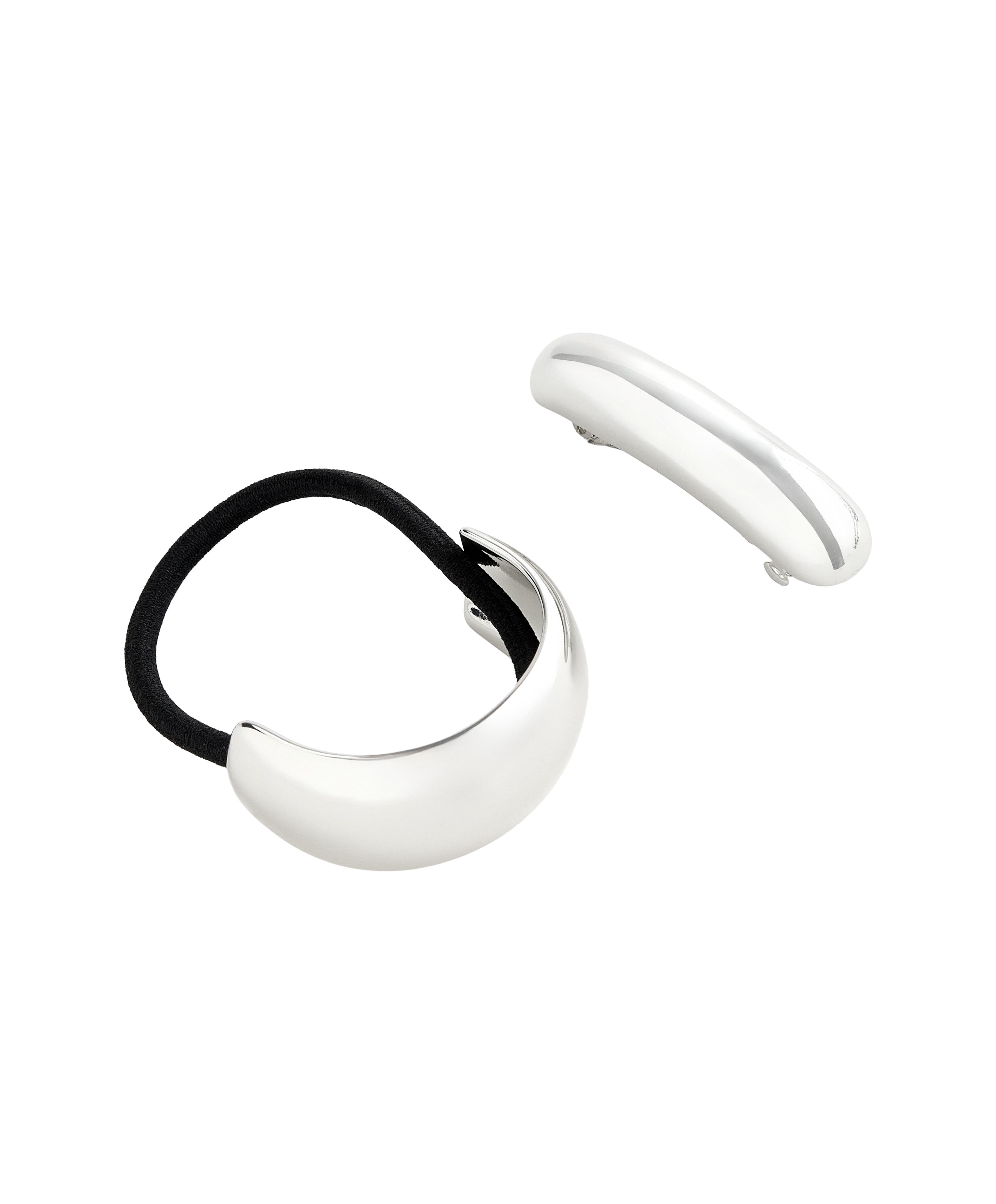 Scrunchie and hair clip with metallic detail — SILVER