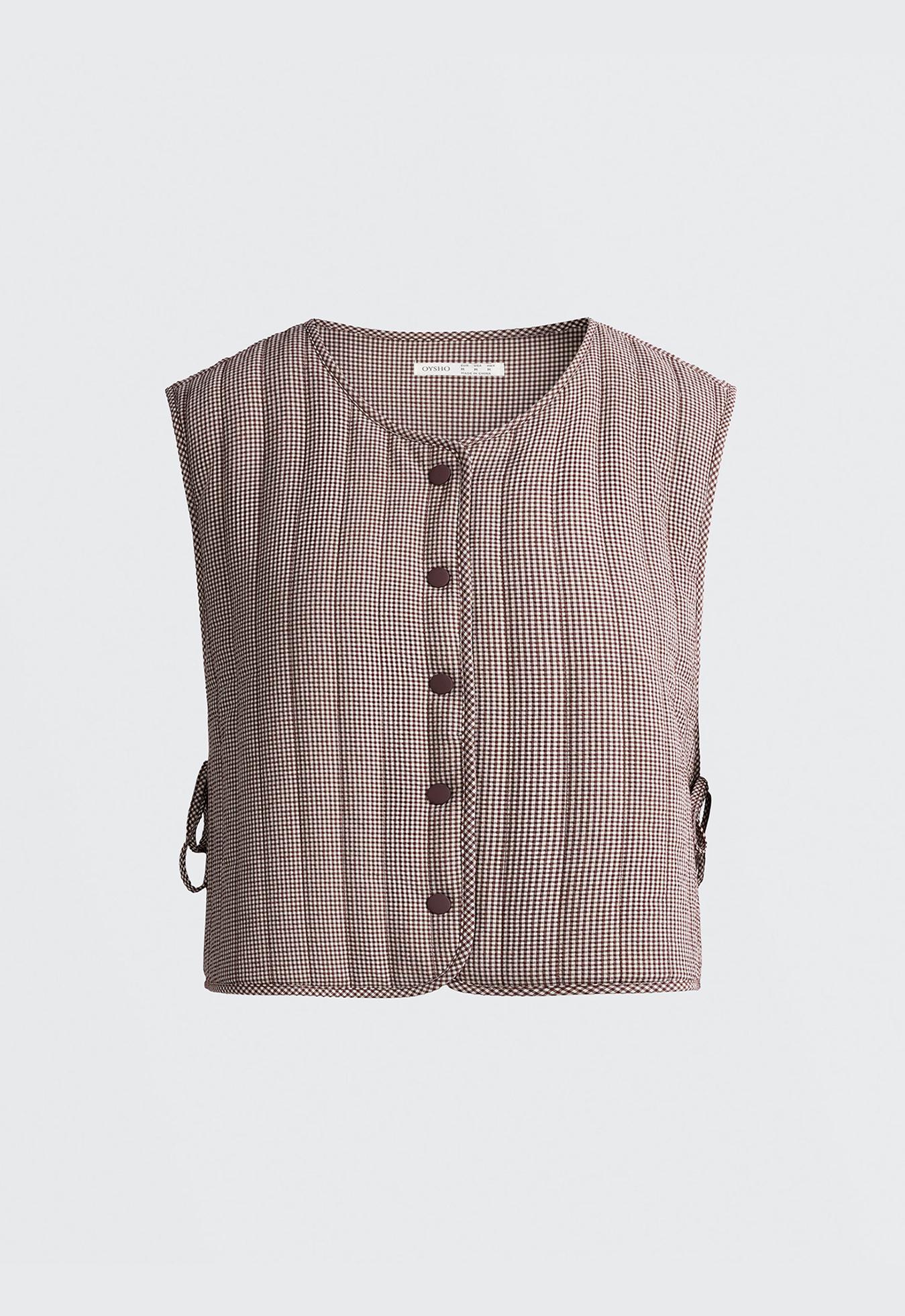 Gingham quilted gilet — MID-BROWN