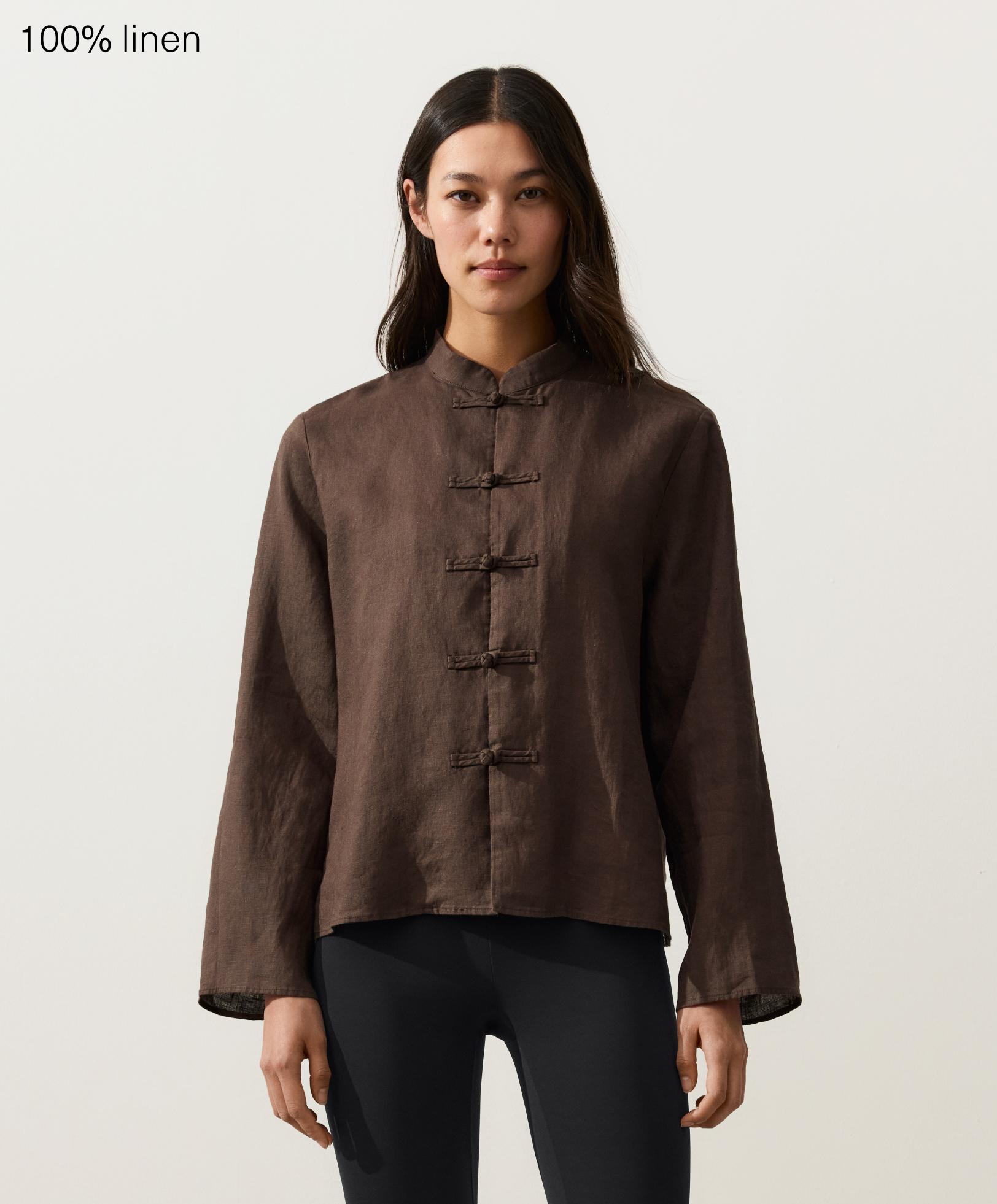 Camisa cuello mao 100% lino botones