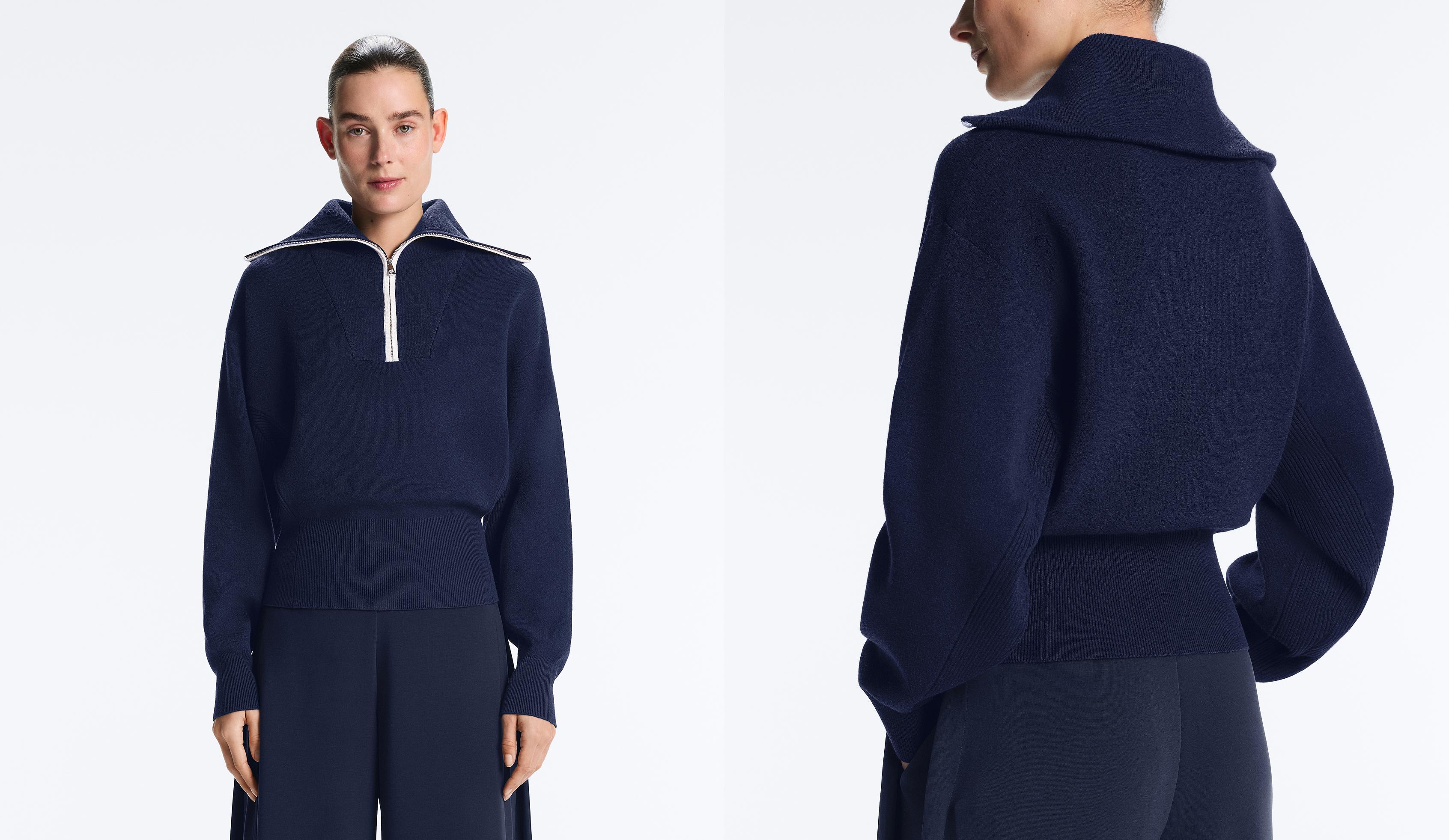 Half-zip high-neck jumper — NAVY BLUE