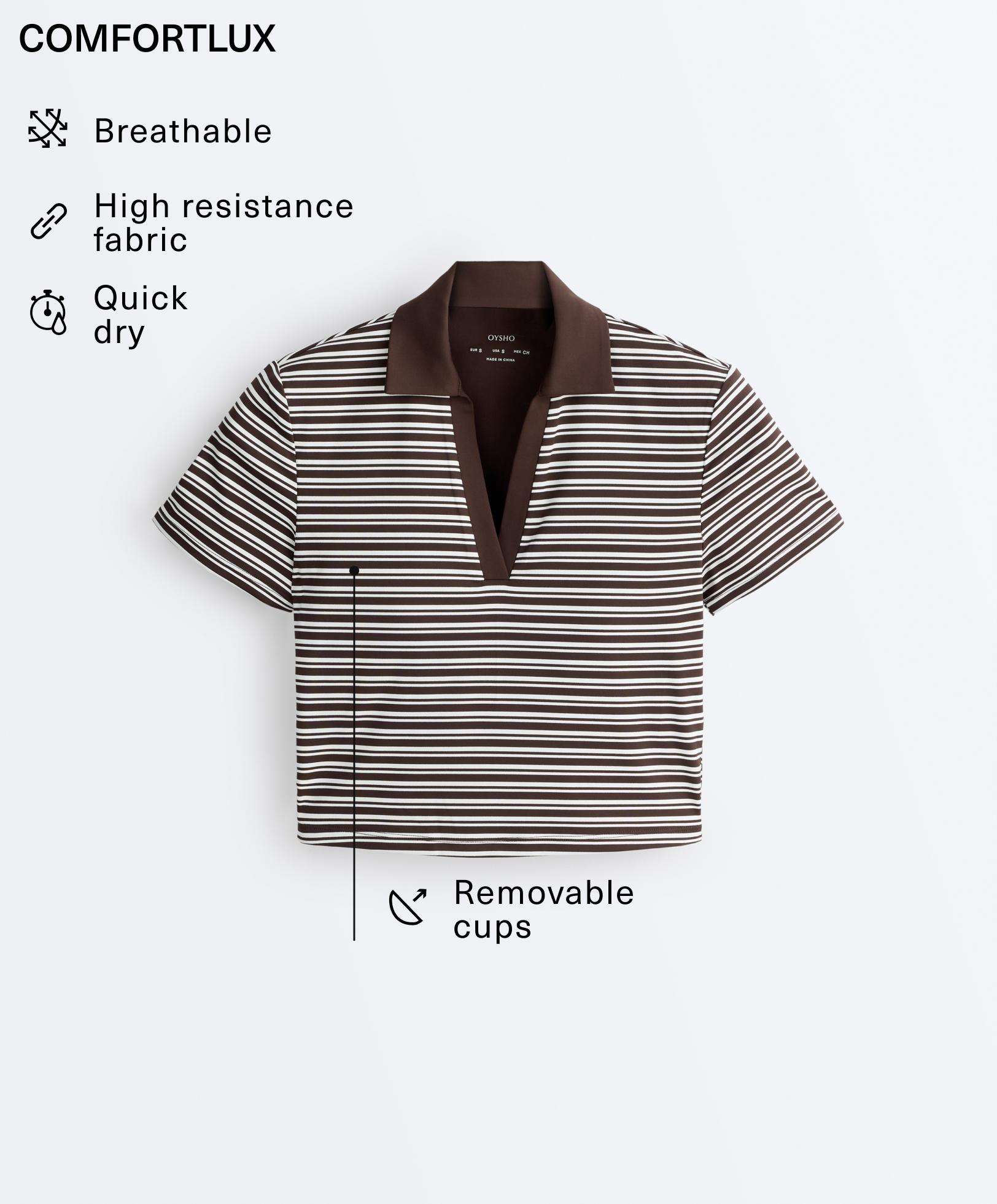 Comfortlux striped short-sleeve polo shirt — DARK BROWN