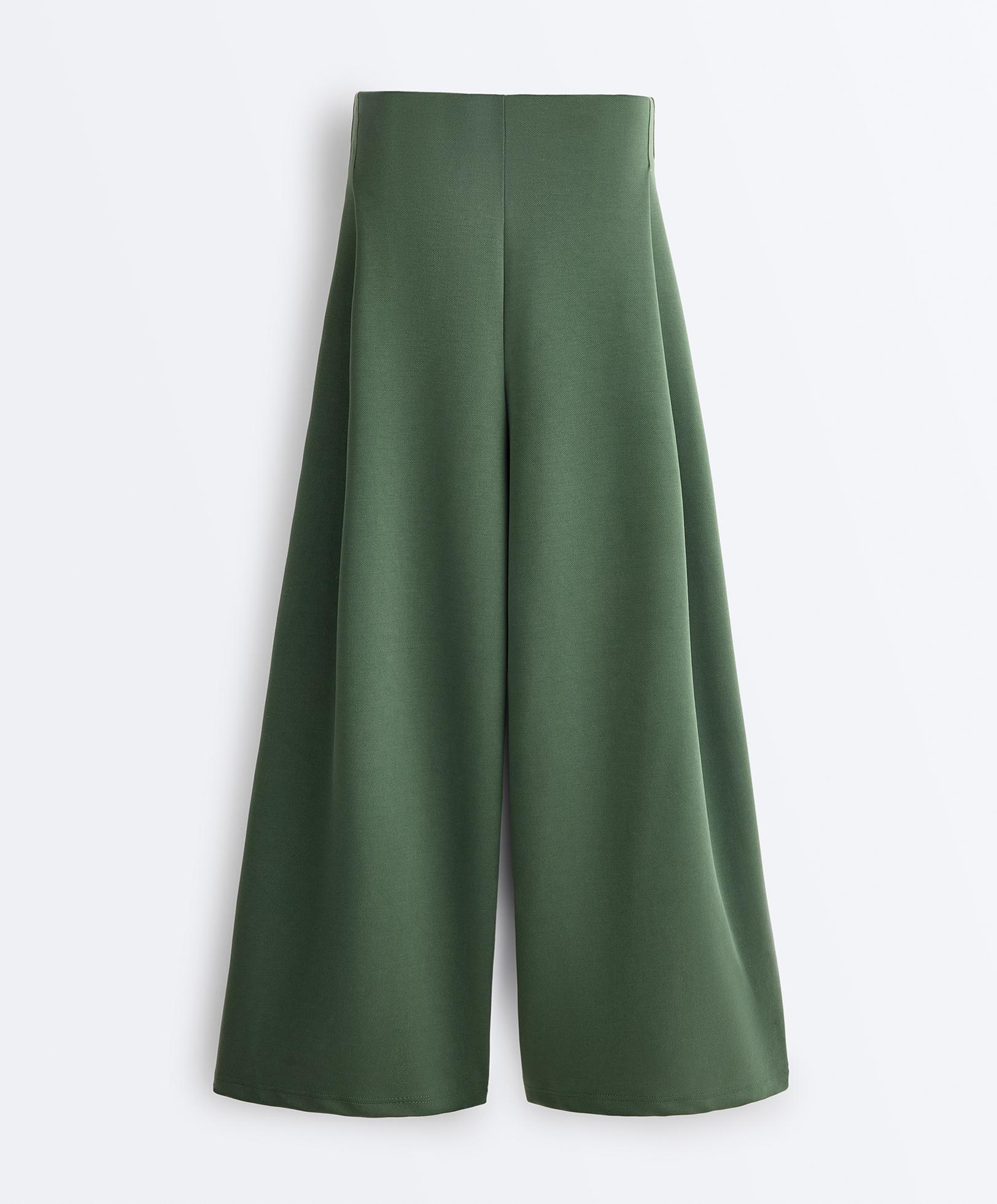 High rise twill wide-leg trousers with pleats — GREEN