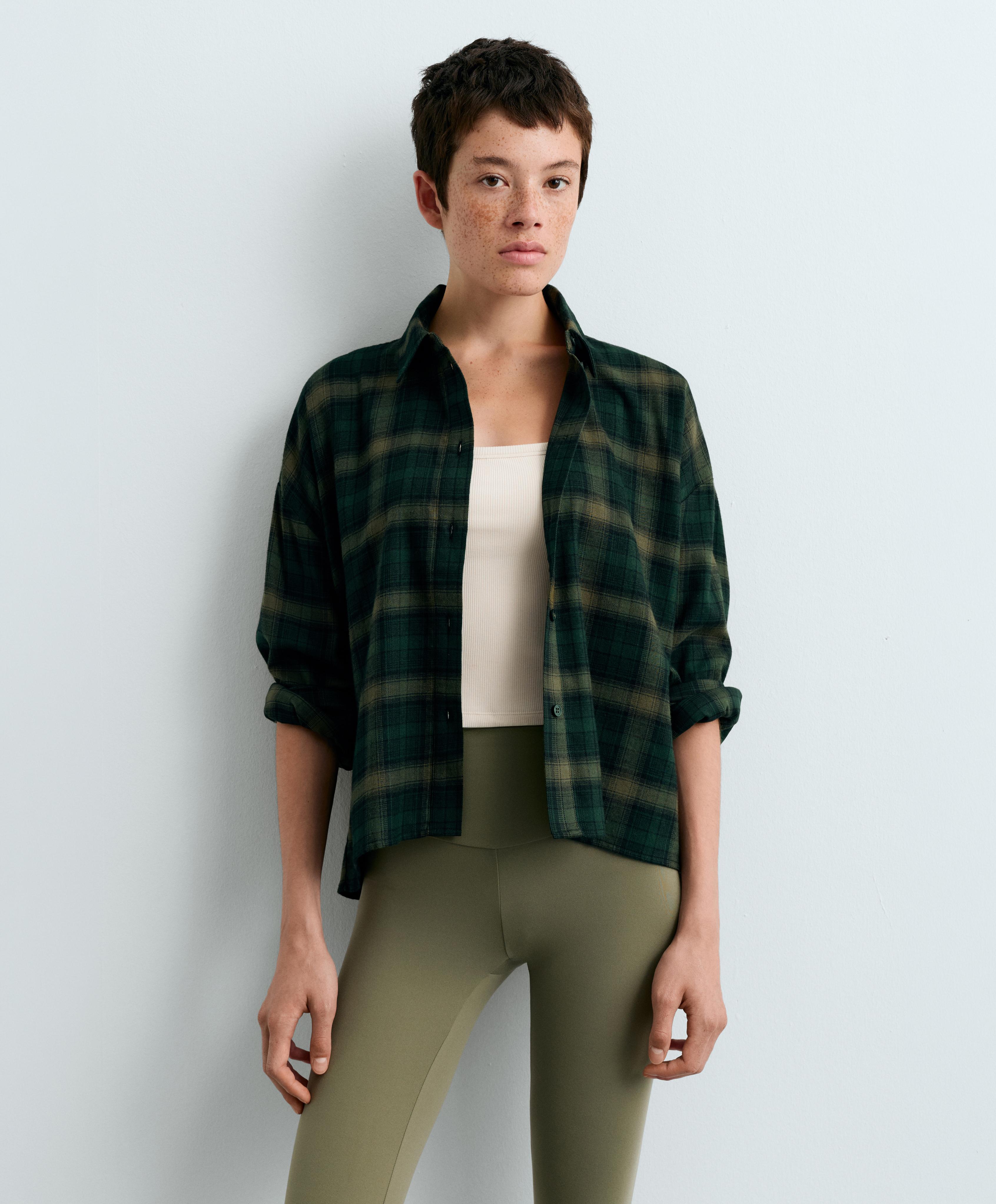 Checked cotton cropped shirt — EMERALD GREEN