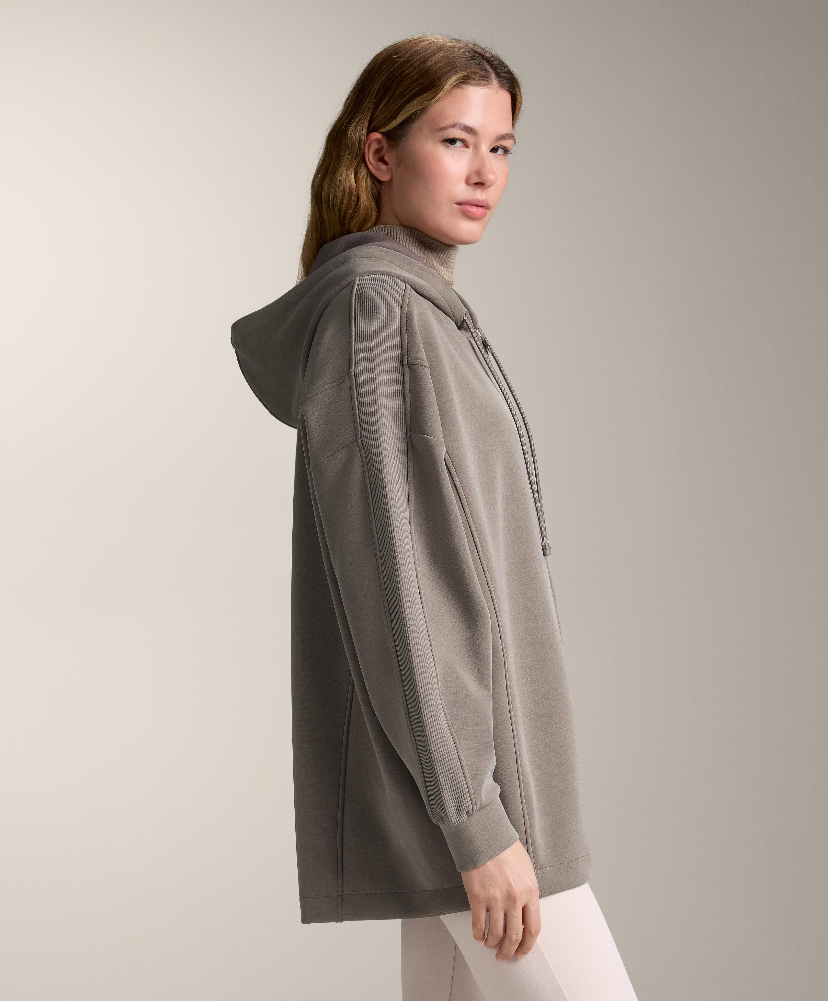 Chaqueta larga capucha detalle rib con modal brushed Chaqueta larga capucha detalle rib con modal brushed