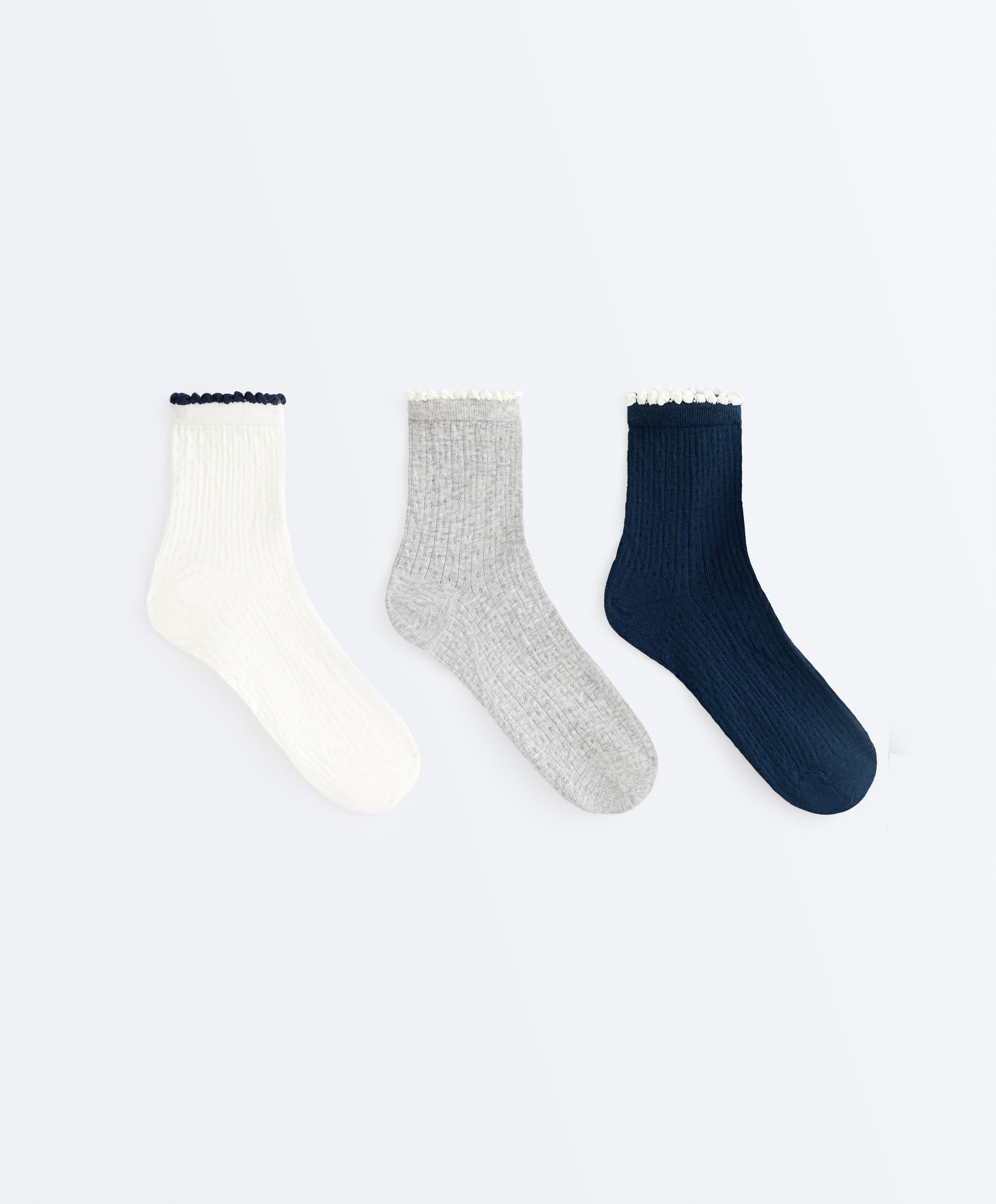 3 pairs of cotton blend bubble quarter socks