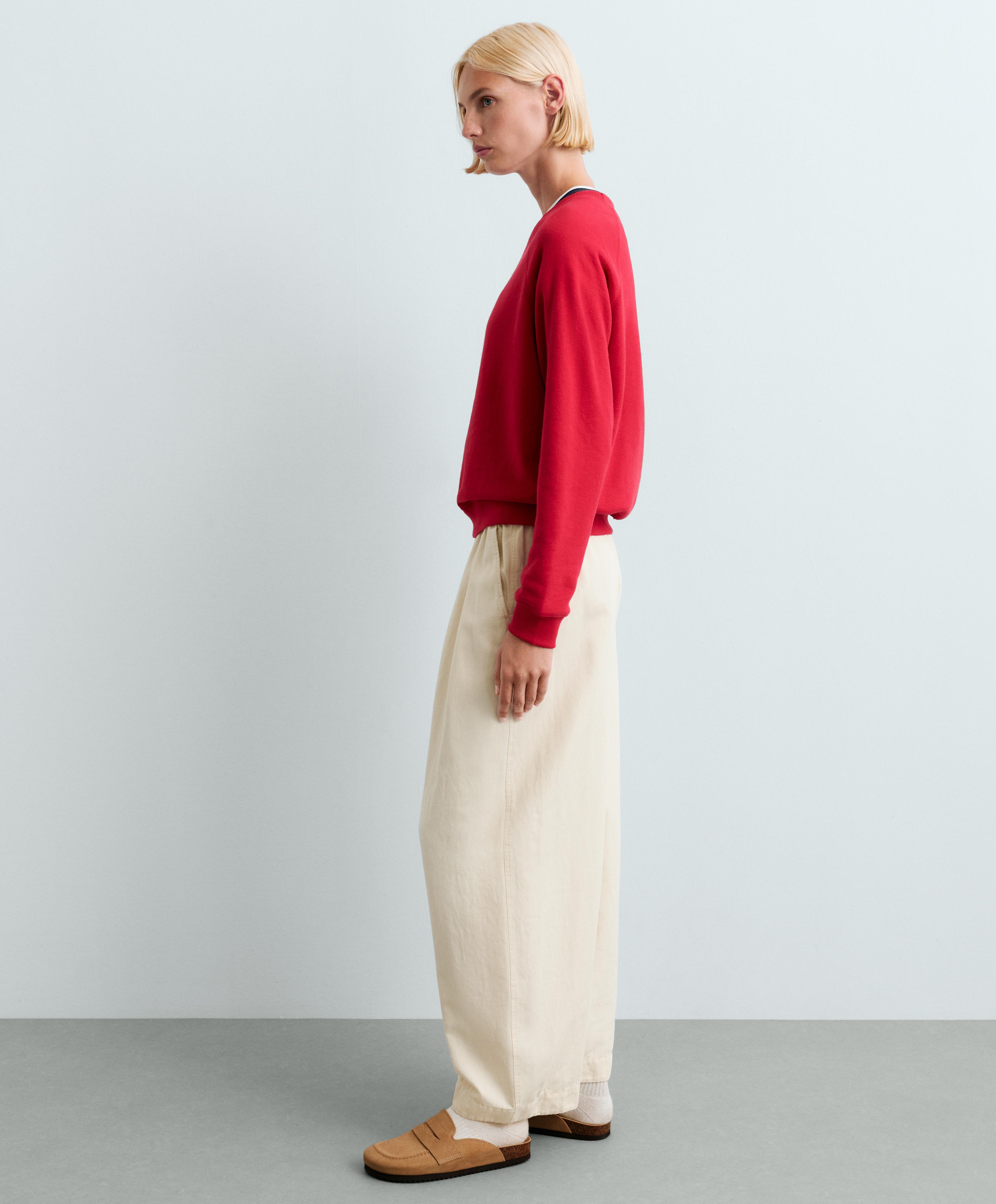 Cotton blend fleece round neck sweatshirt — STRAWBERRY