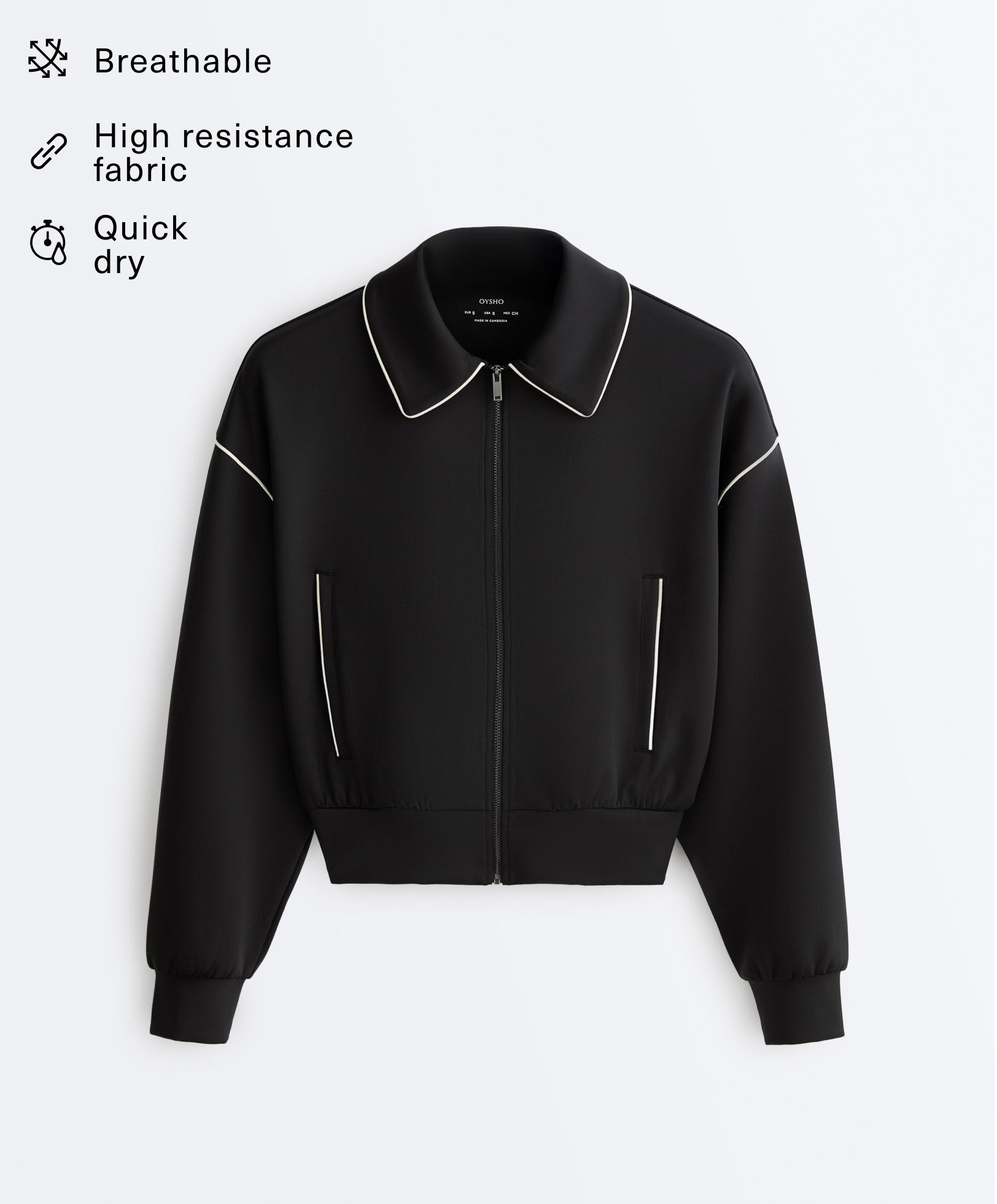 Neoprene-effect piping jacket — BLACK