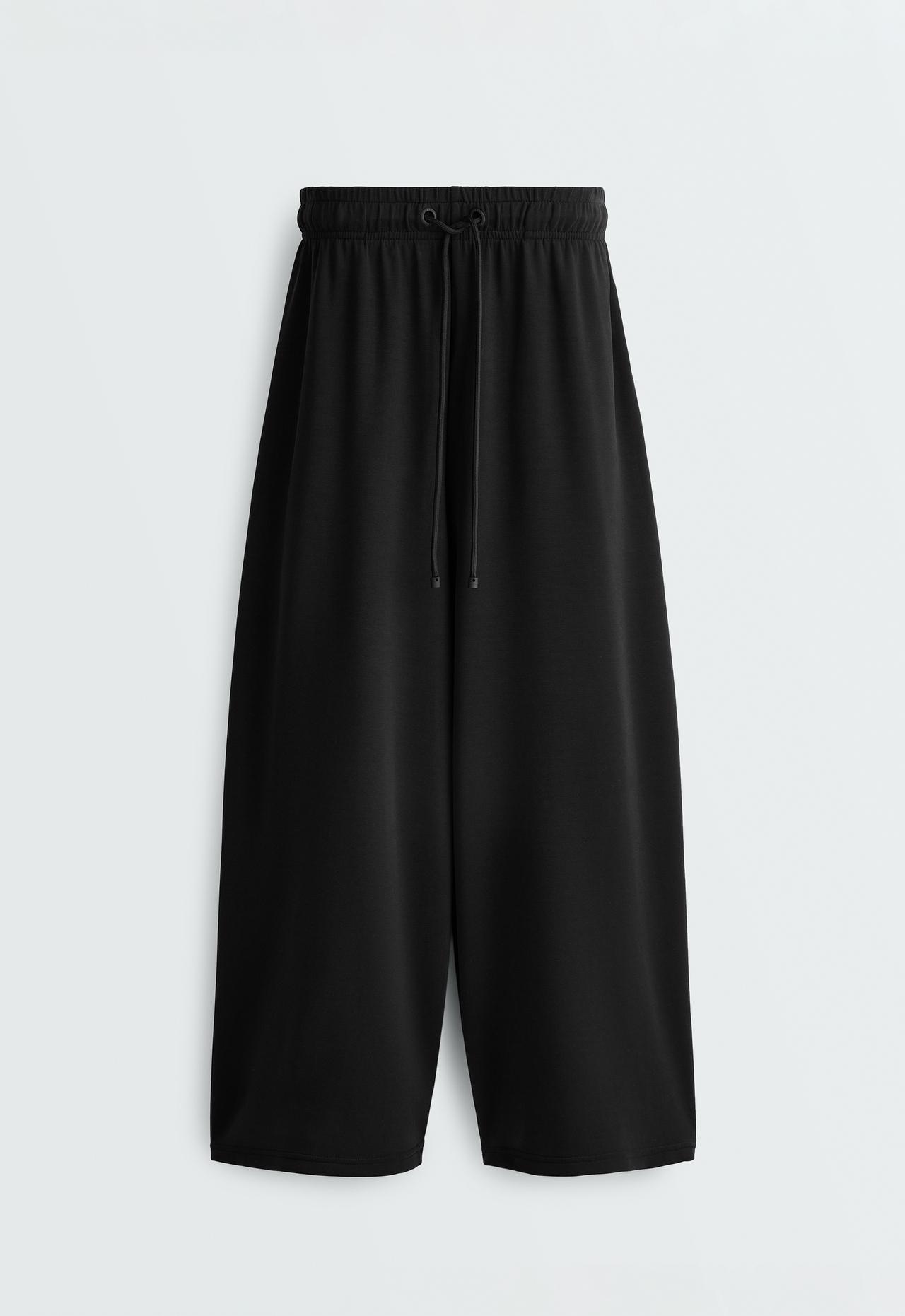 Soft-touch wide-leg crop trousers with modal — BLACK