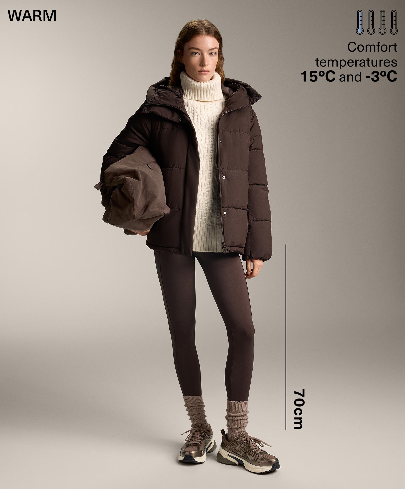 Warm high-rise ankle-length leggings with pockets 70 cm — DARK REDDISH‑BROWN