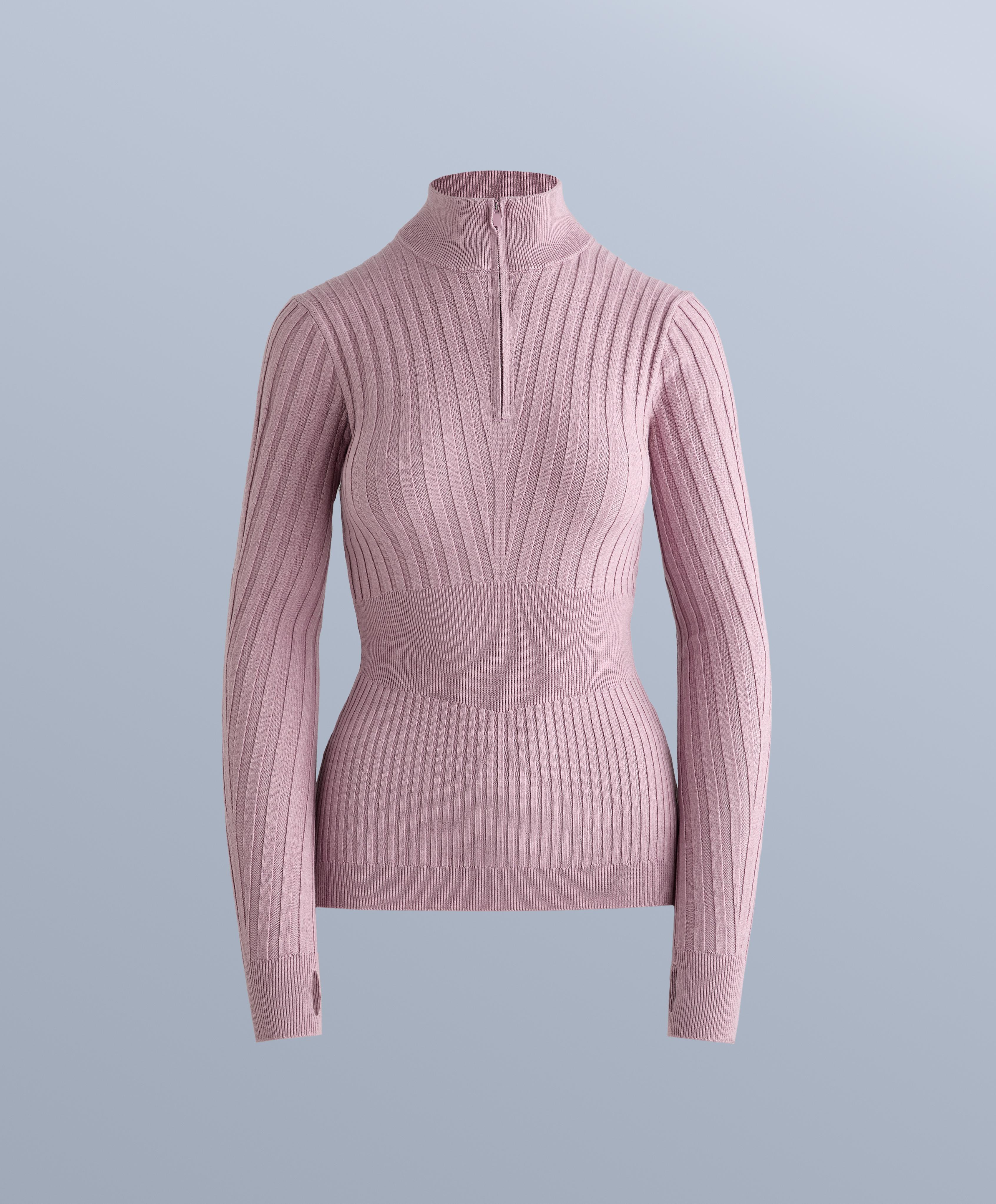 Thermal base layer rib knit T-shirt with peak — PINK-MAUVE