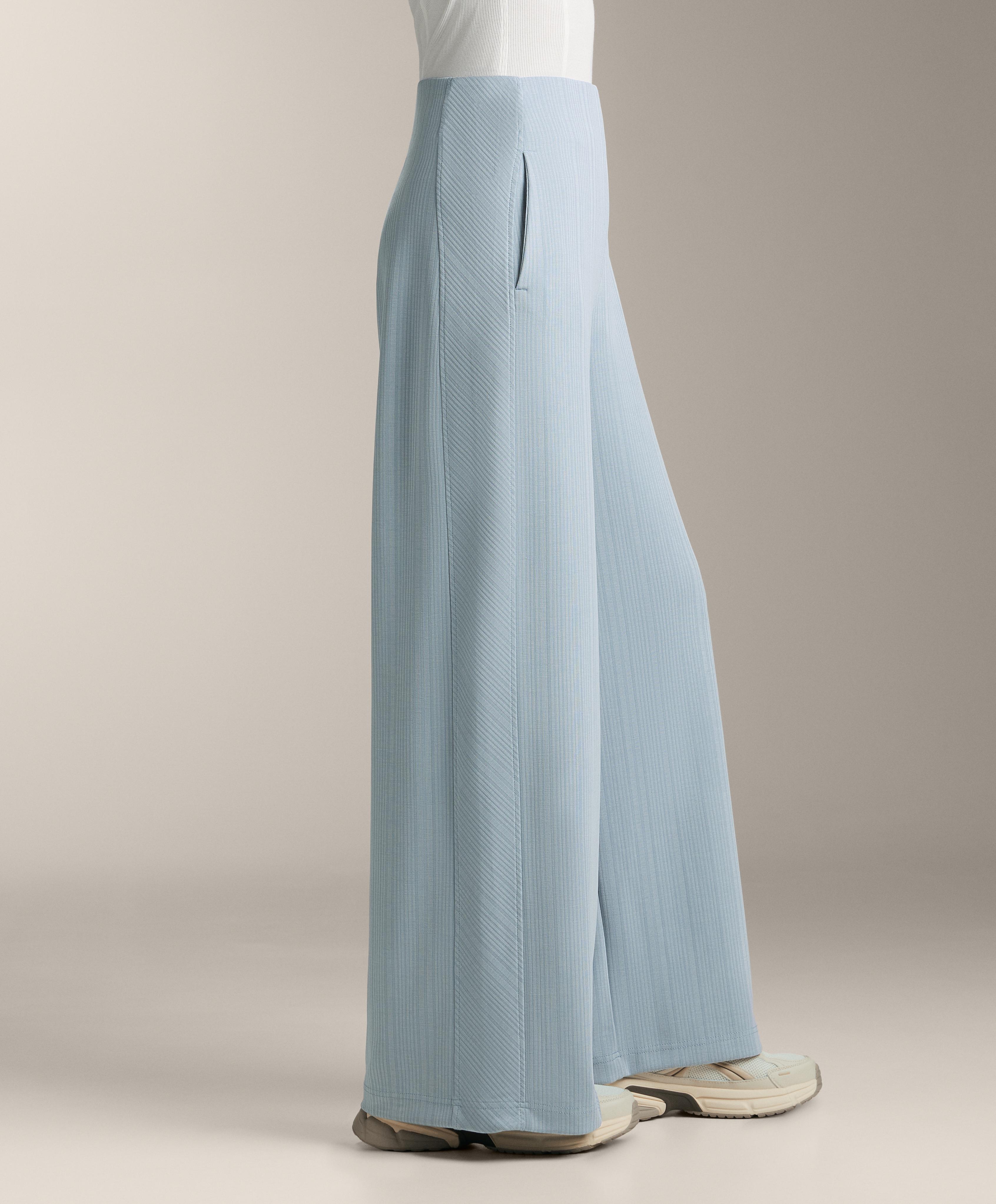Asymmetric stripe trousers with modal — DUSTY-BLUE
